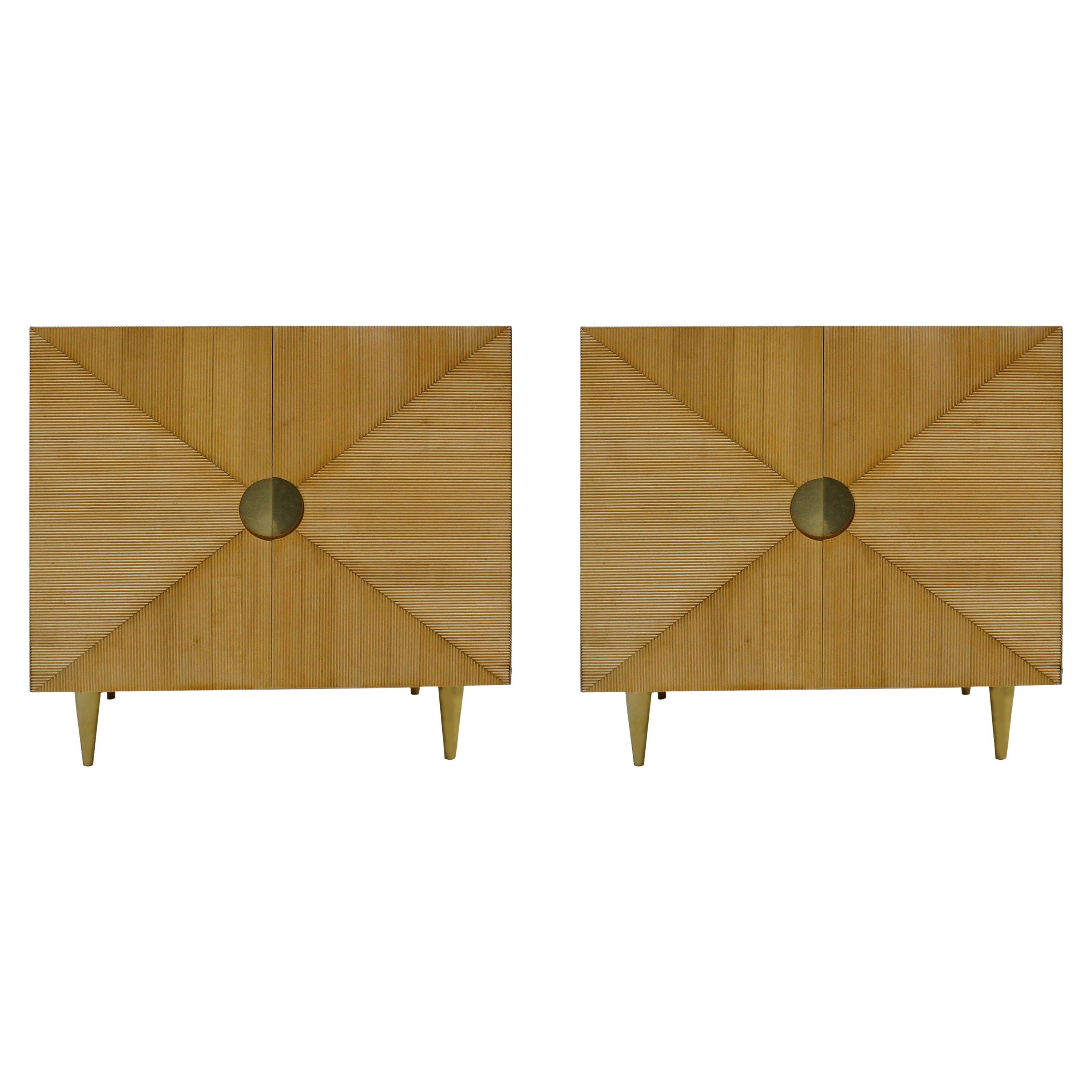 L.A. Studio Midcentury Style Ashwood and Brass Pair of Italian Sideboards For Sale