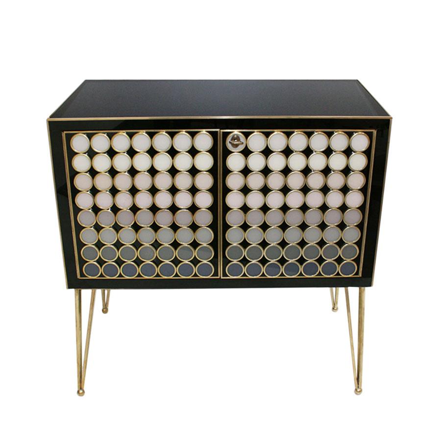 Mid-Century Modern L.A. Studio Modern Solid Wood and Murano Glass Pair of Italian Commodes For Sale