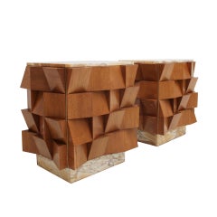 Paire de tables d'appoint italiennes L.A. Studio en bois de bouleau et pierre de marbre de Sienne