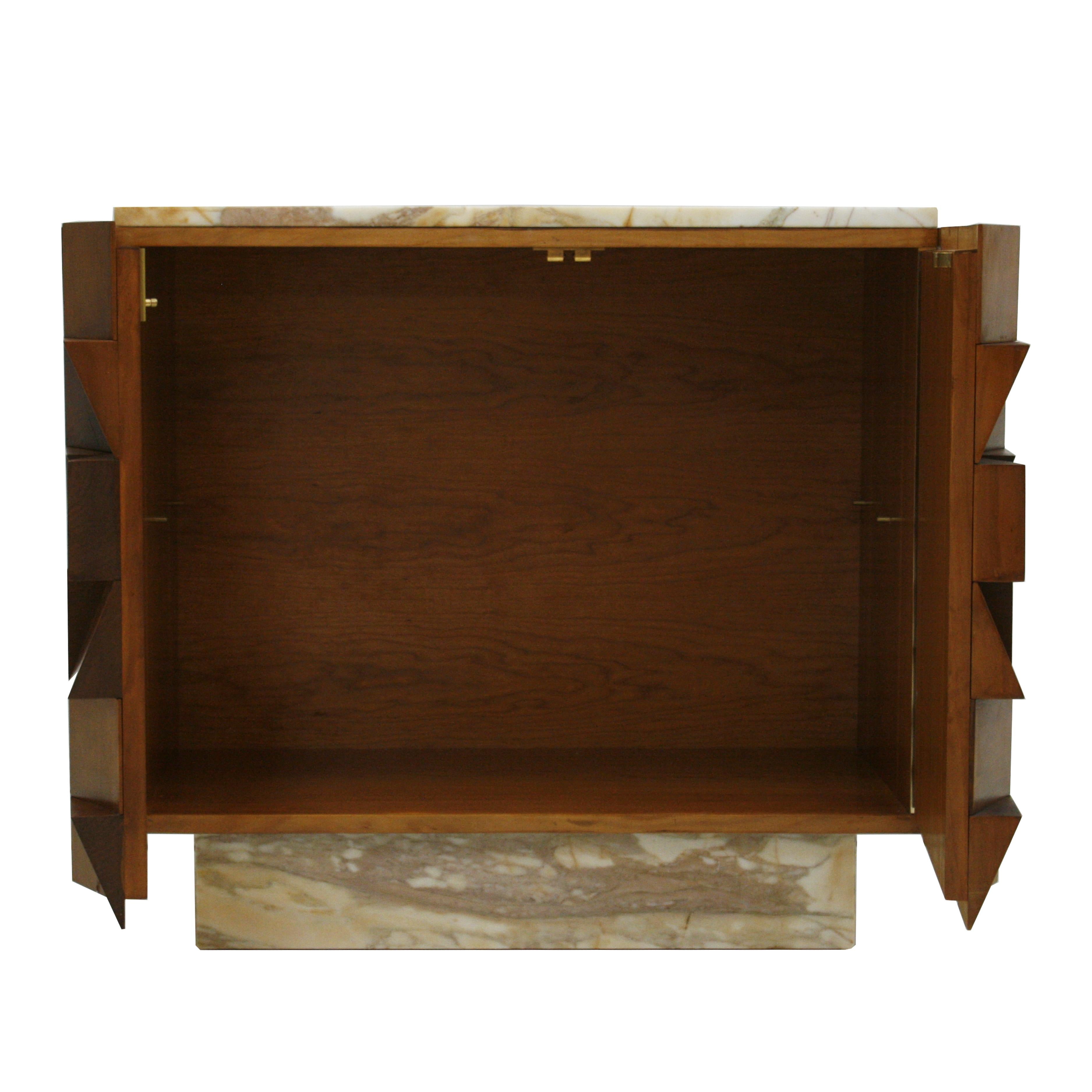 Contemporary L.A. Studio Pair of Birch Wood and Siena Marble Stone Italian Sideboards
