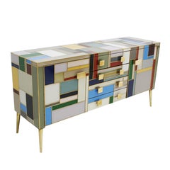 L.A. Studio Sideboard with Drawers and Doors Made in Colored Glass, Italy