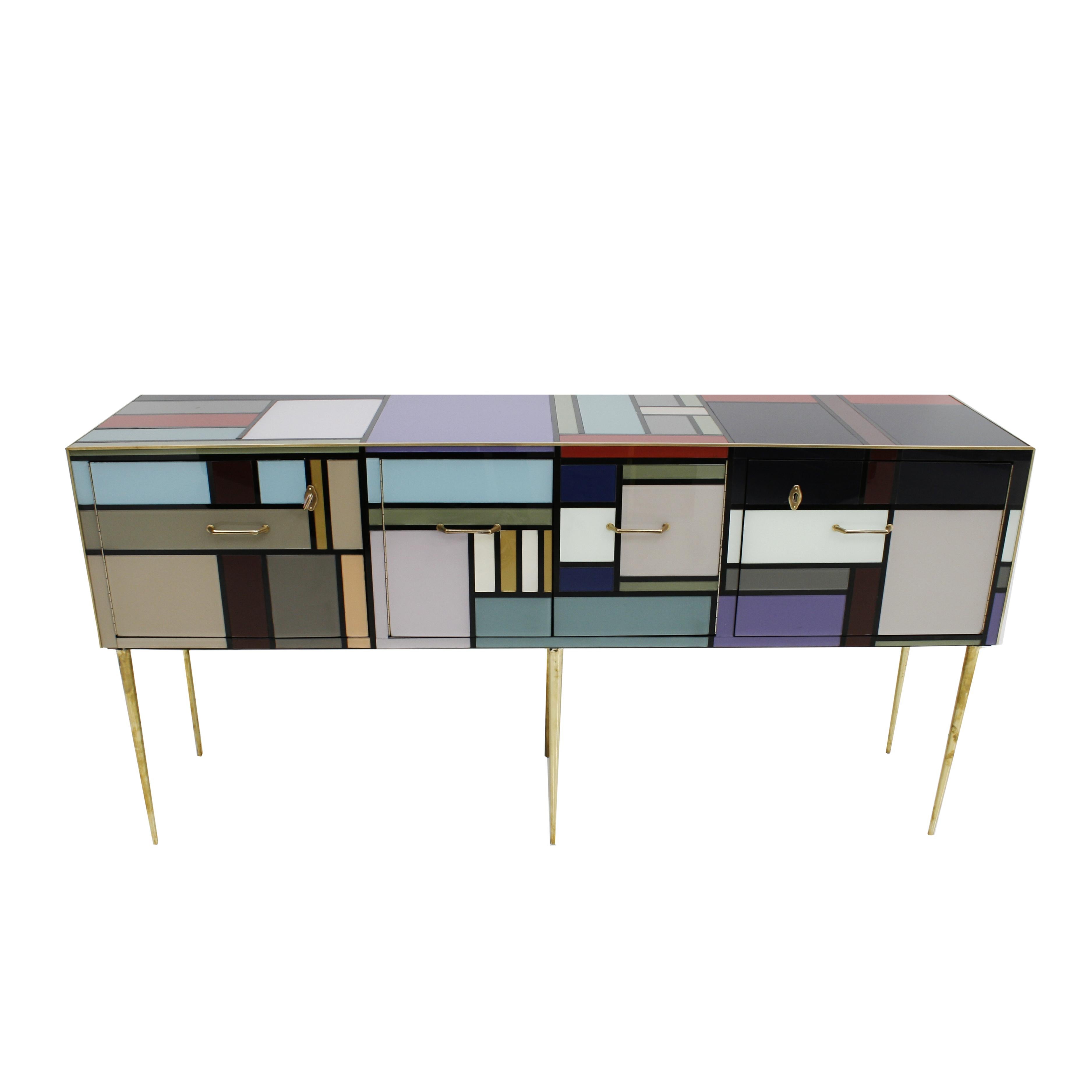L.A. Studio Sideboard with Four Doors Made in Colored Glass. Italy In Excellent Condition In Ibiza, Spain