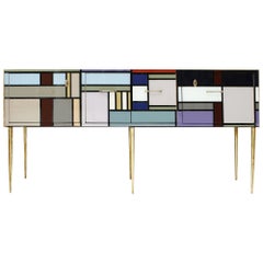 L.A. Studio Sideboard with Four Doors Made in Colored Glass, Italy