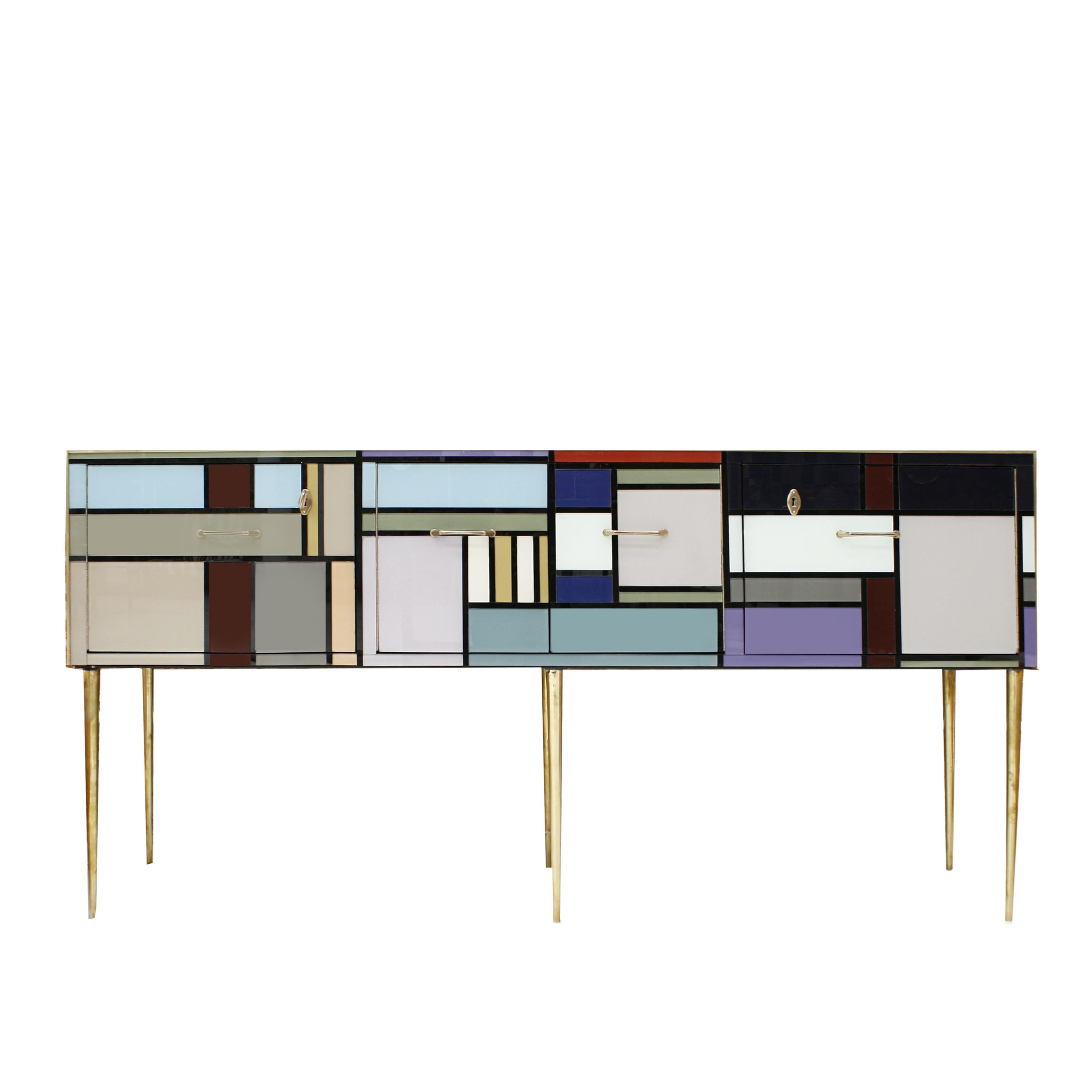 L.A. Studio Sideboard with Four Doors Made in Colored Glass. Italy