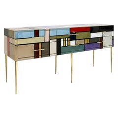 L.A. Studio: Italienisches Sideboard mit sechs Schubladen aus Muranoglas und Messing