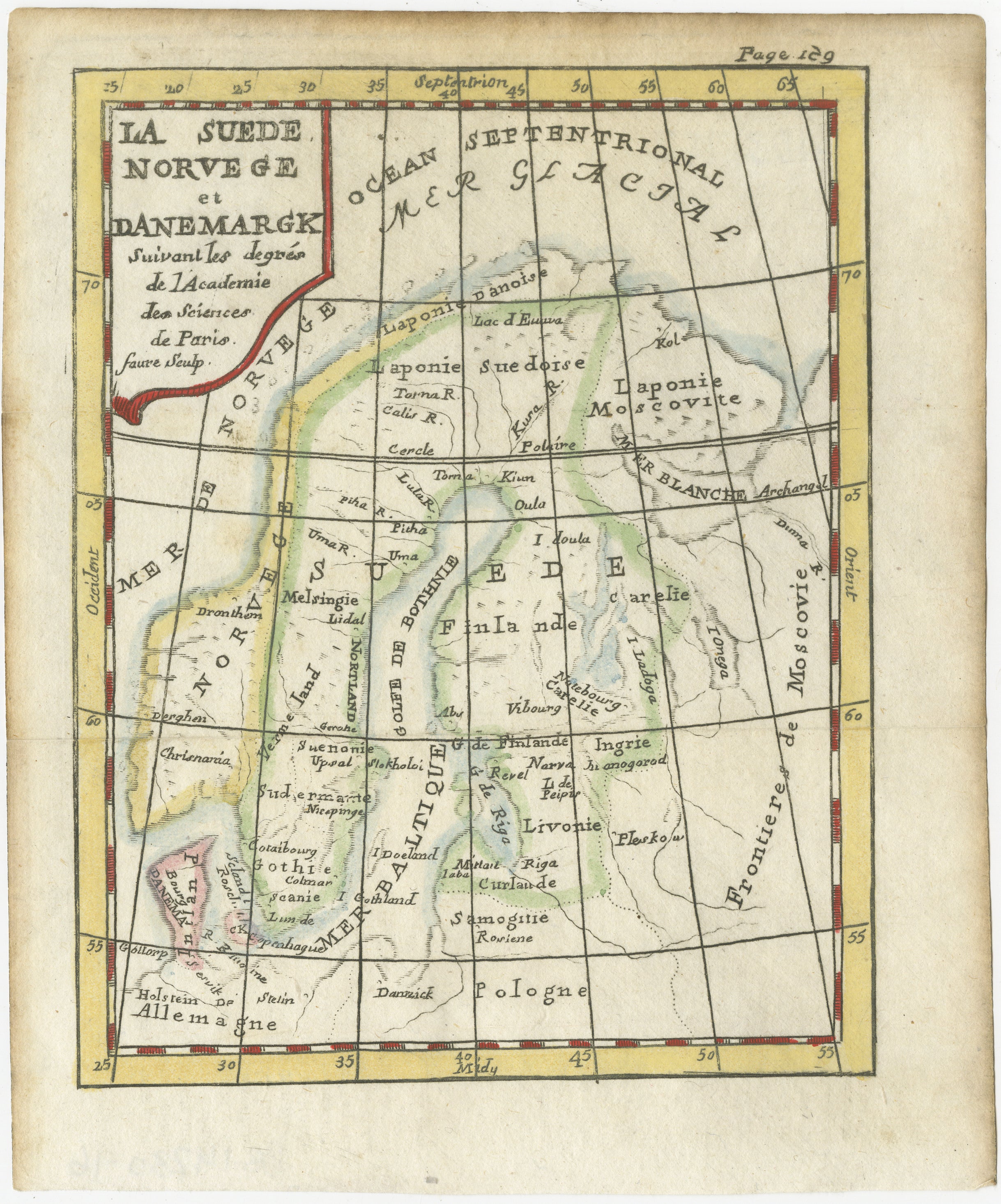 La Suede, Norvege et Danemarck – Decorative Antique Scandinavian Map, ca.1750