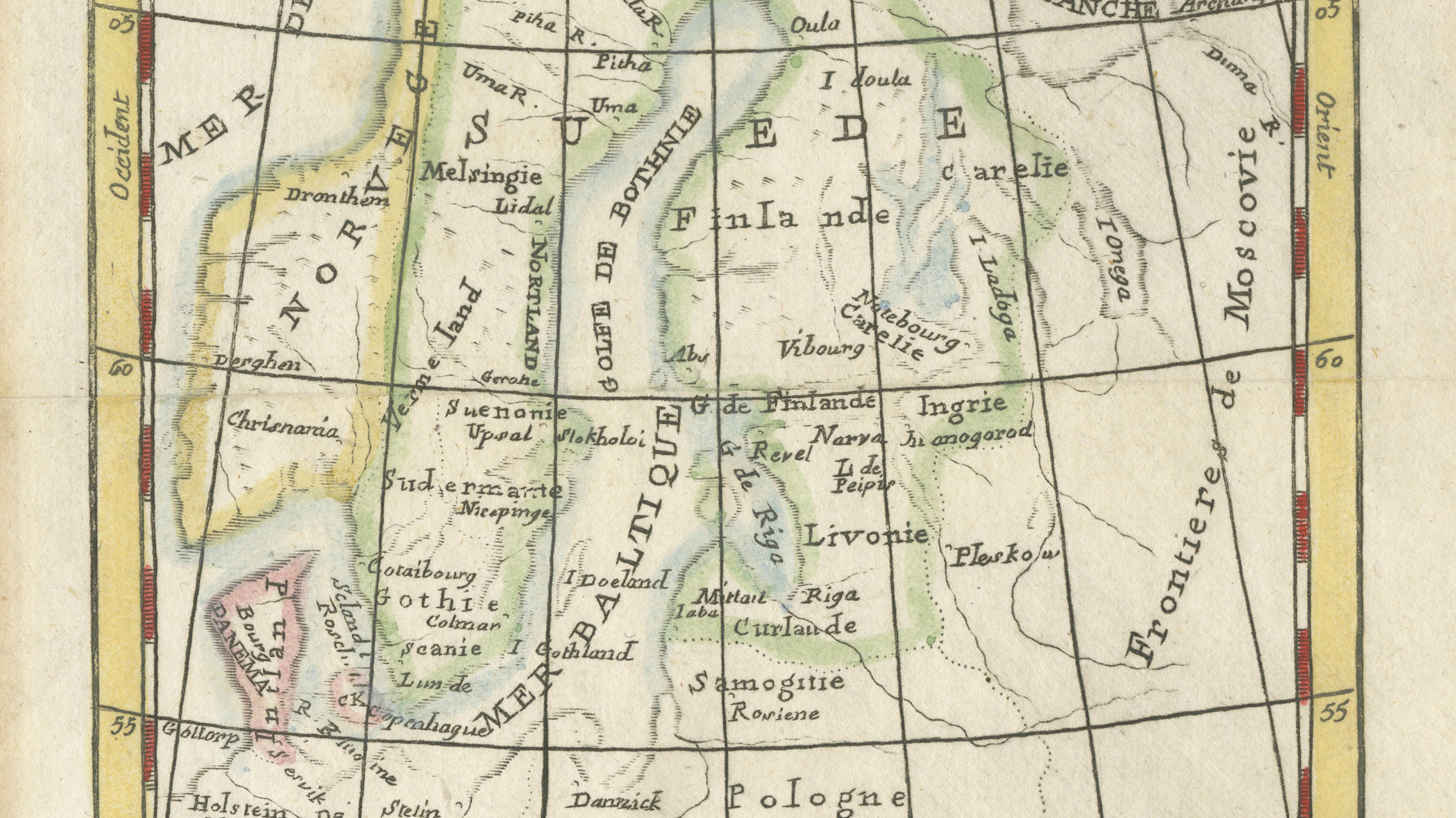 La Suede, Norvege et Danemarck – Decorative Antique Scandinavian Map, ca.1750