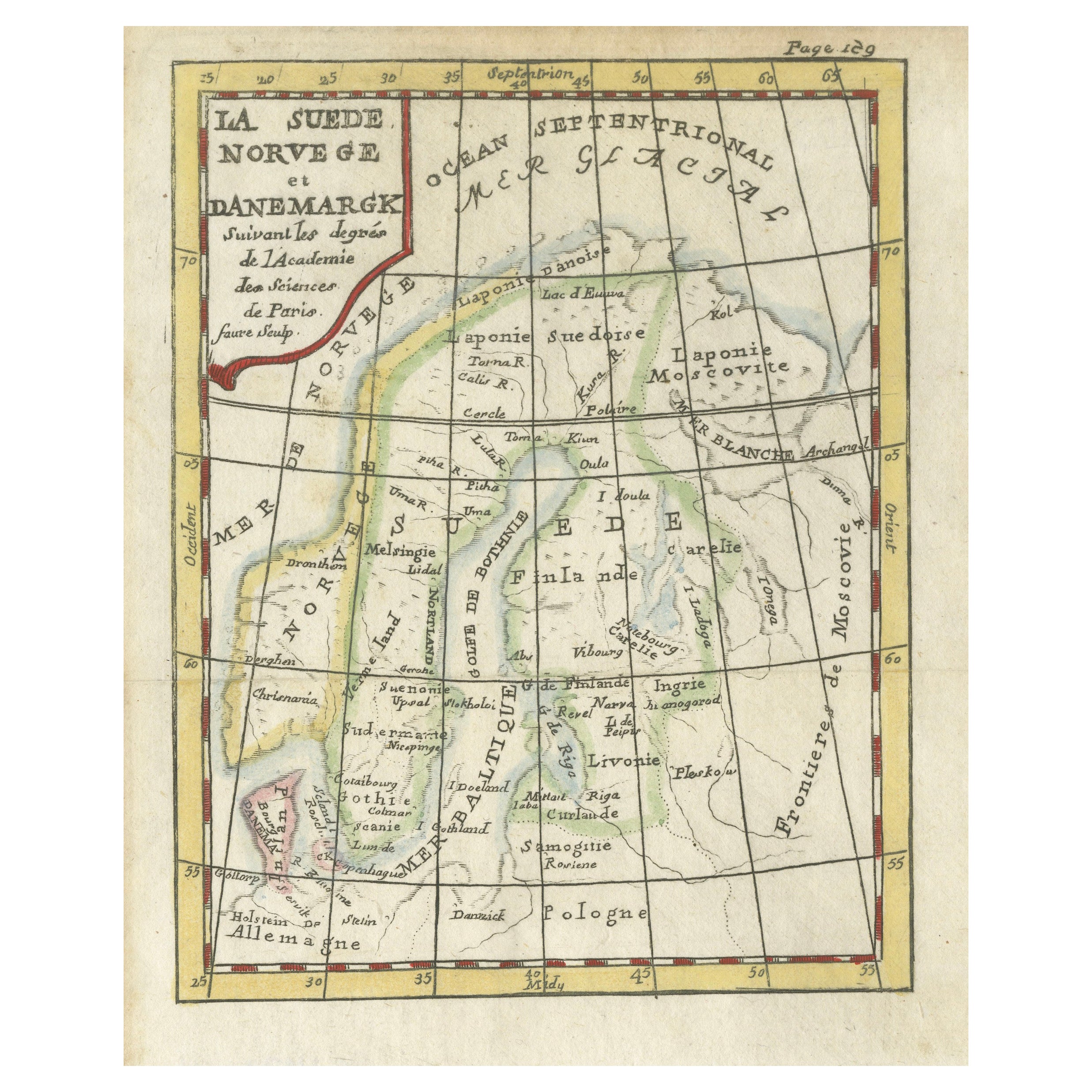 La Suede, Norvege et Danemarck – Decorative Antique Scandinavian Map, ca.1750