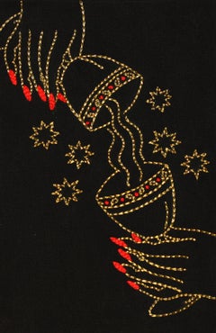 La Templanza. From The Ventura Series.  Embroidery thread on canvas. Framed