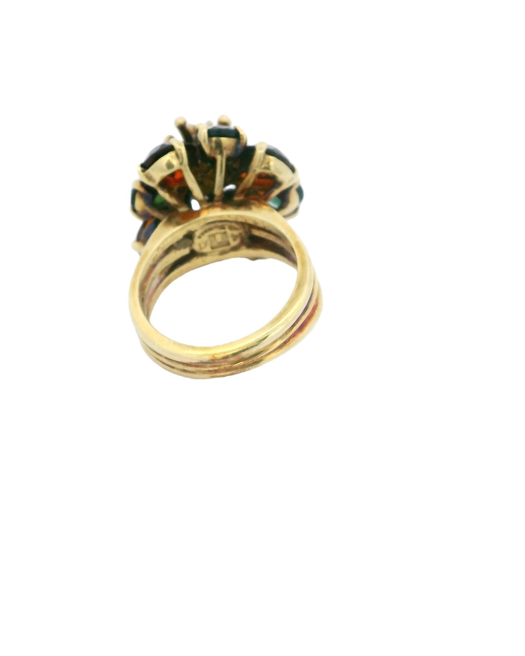 Anello La Triomphe 14k Citrino Peridoto Cluster Floreale 3 Diamanti In condizioni ottime in vendita a Great Neck Plaza, NY