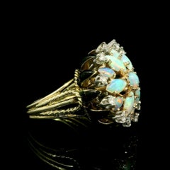 La Triomphe 14k Gold & Palladium Opal Diamond Black Enamel Cluster Flower Ring