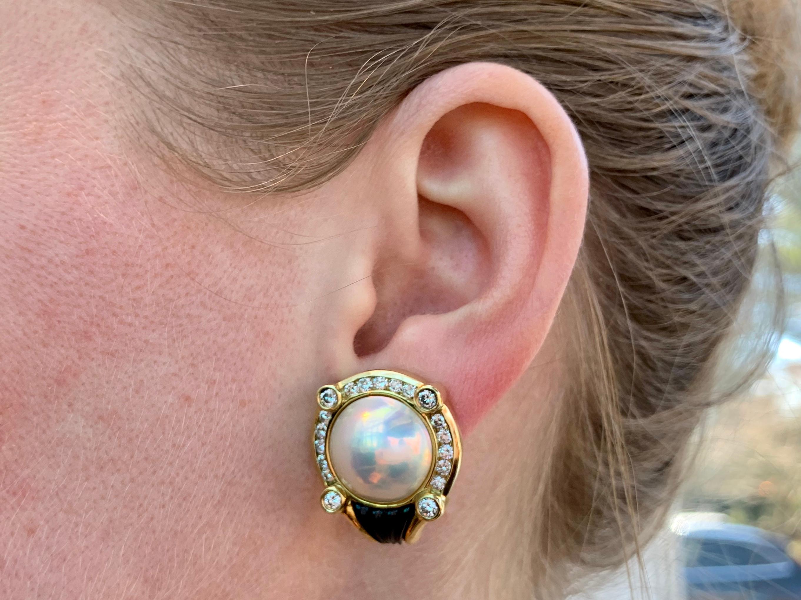 La Triomphe 18 Karat Diamond, Pearl and Onyx Button Earrings 1