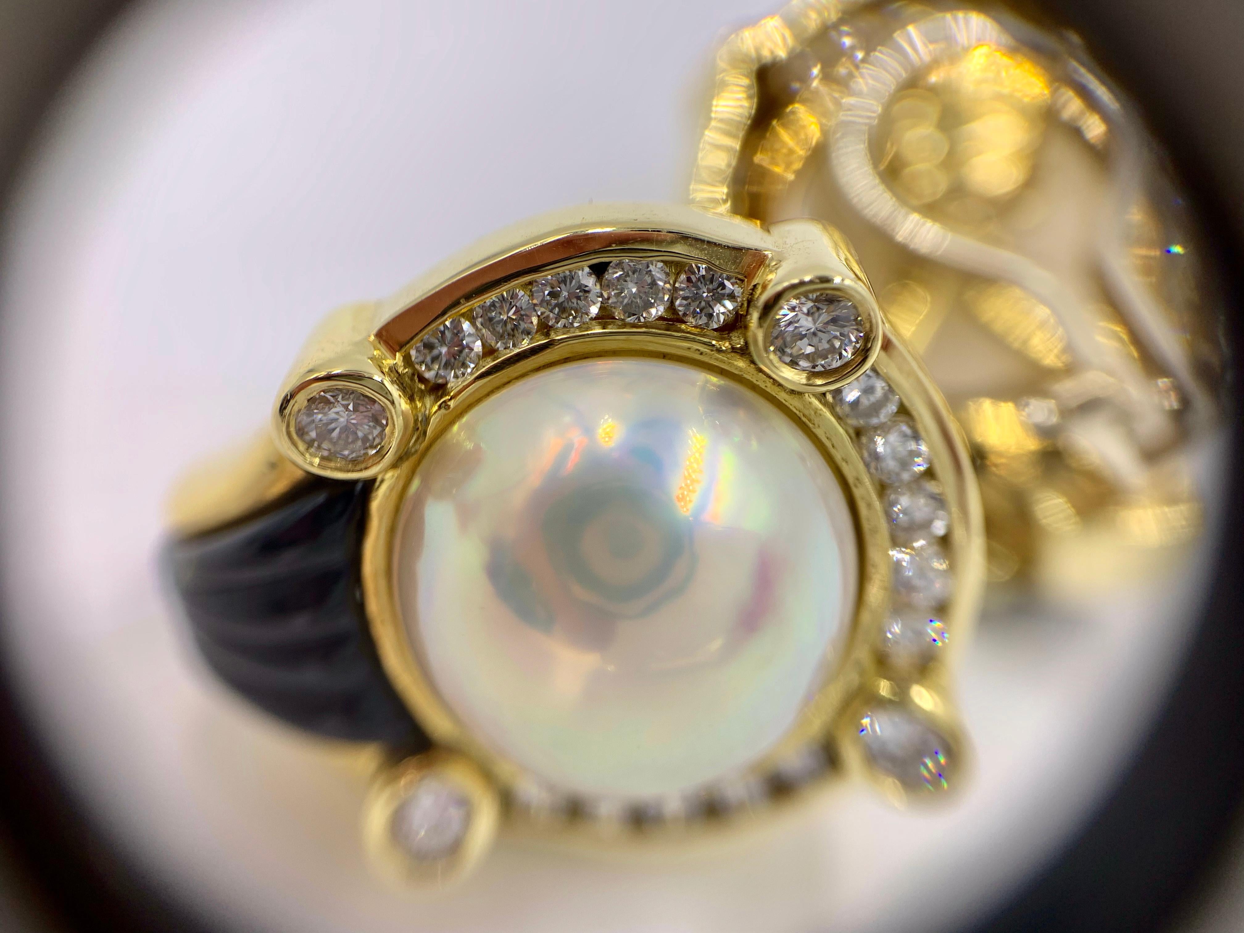 La Triomphe 18 Karat Diamond, Pearl and Onyx Button Earrings 3