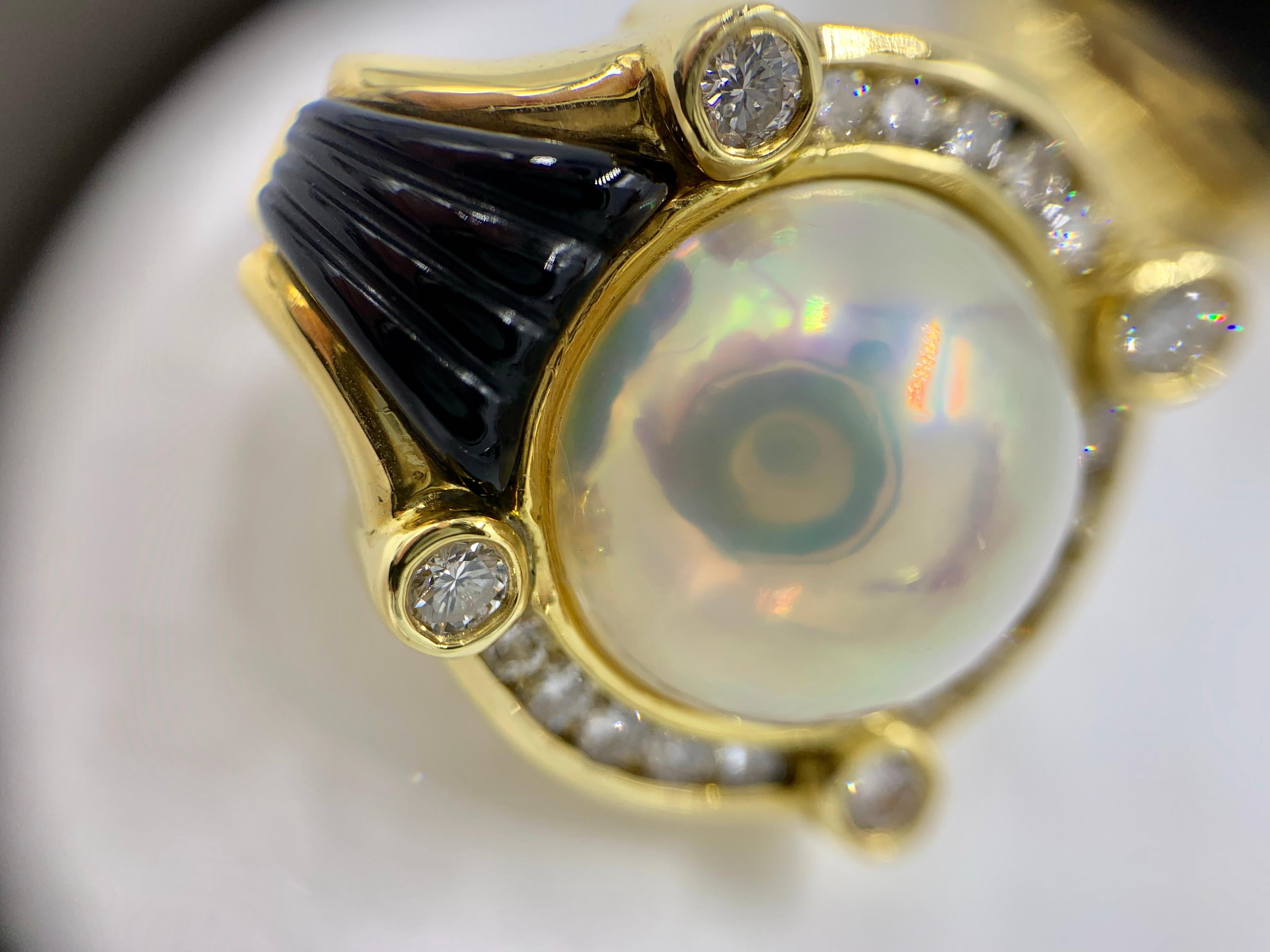 La Triomphe 18 Karat Diamond, Pearl and Onyx Button Earrings 4