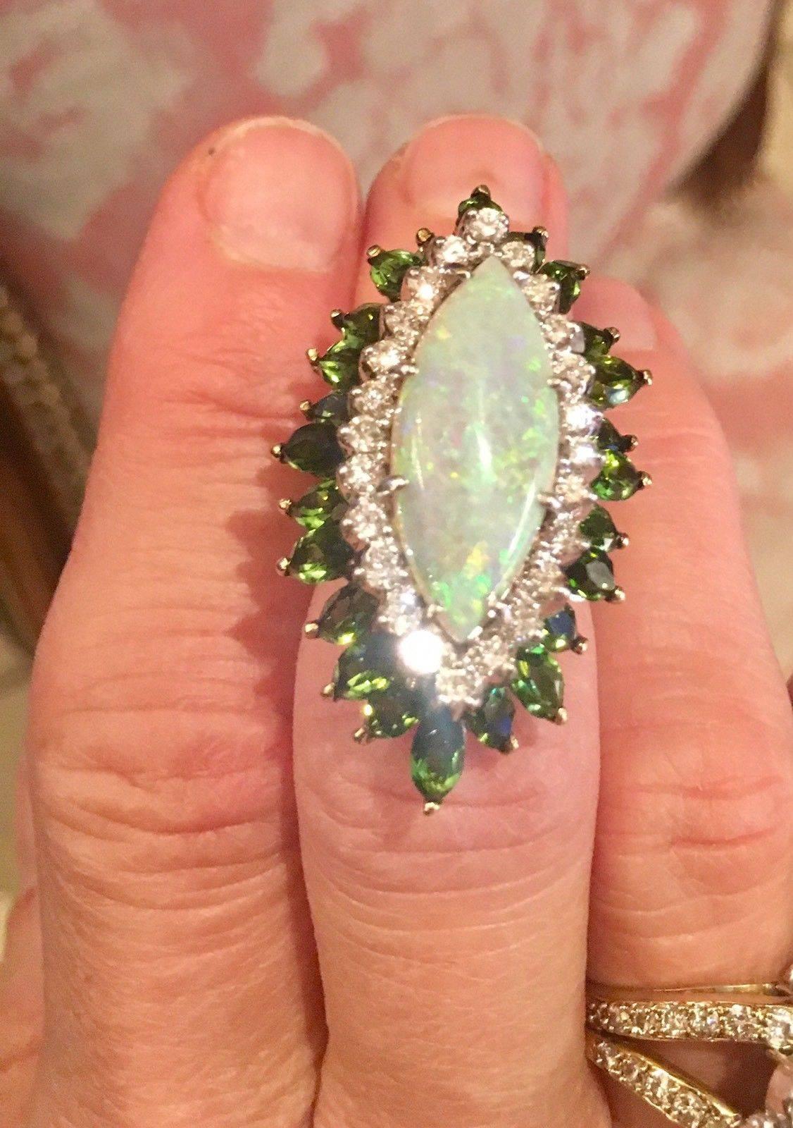 La Triomphe 18 Karat Gold Opal Diamond Tourmaline Statement Ring In Excellent Condition In Shaker Heights, OH
