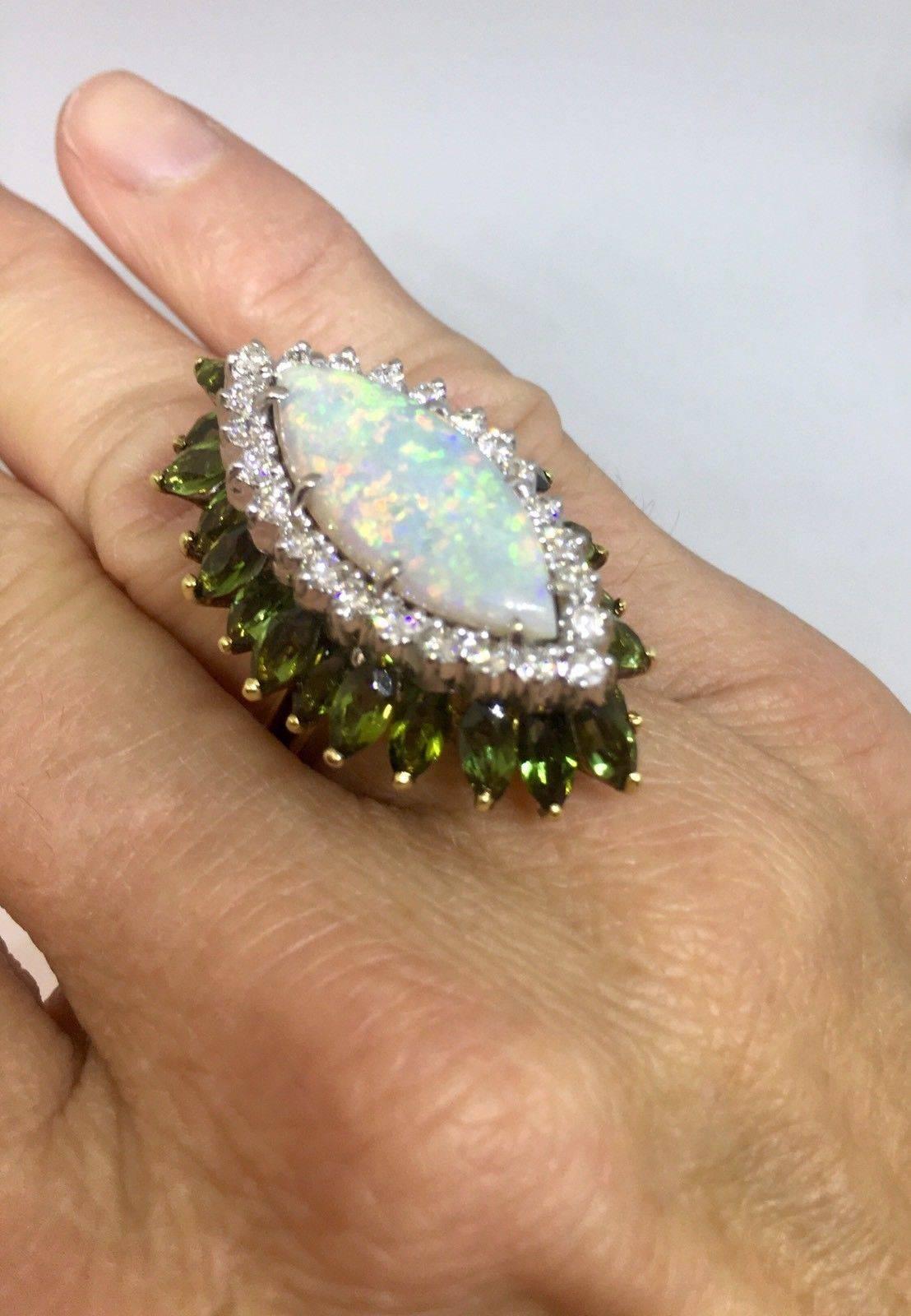 Women's La Triomphe 18 Karat Gold Opal Diamond Tourmaline Statement Ring