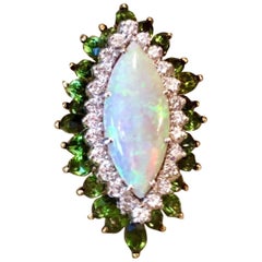 La Triomphe 18 Karat Gold Opal Diamond Tourmaline Statement Ring