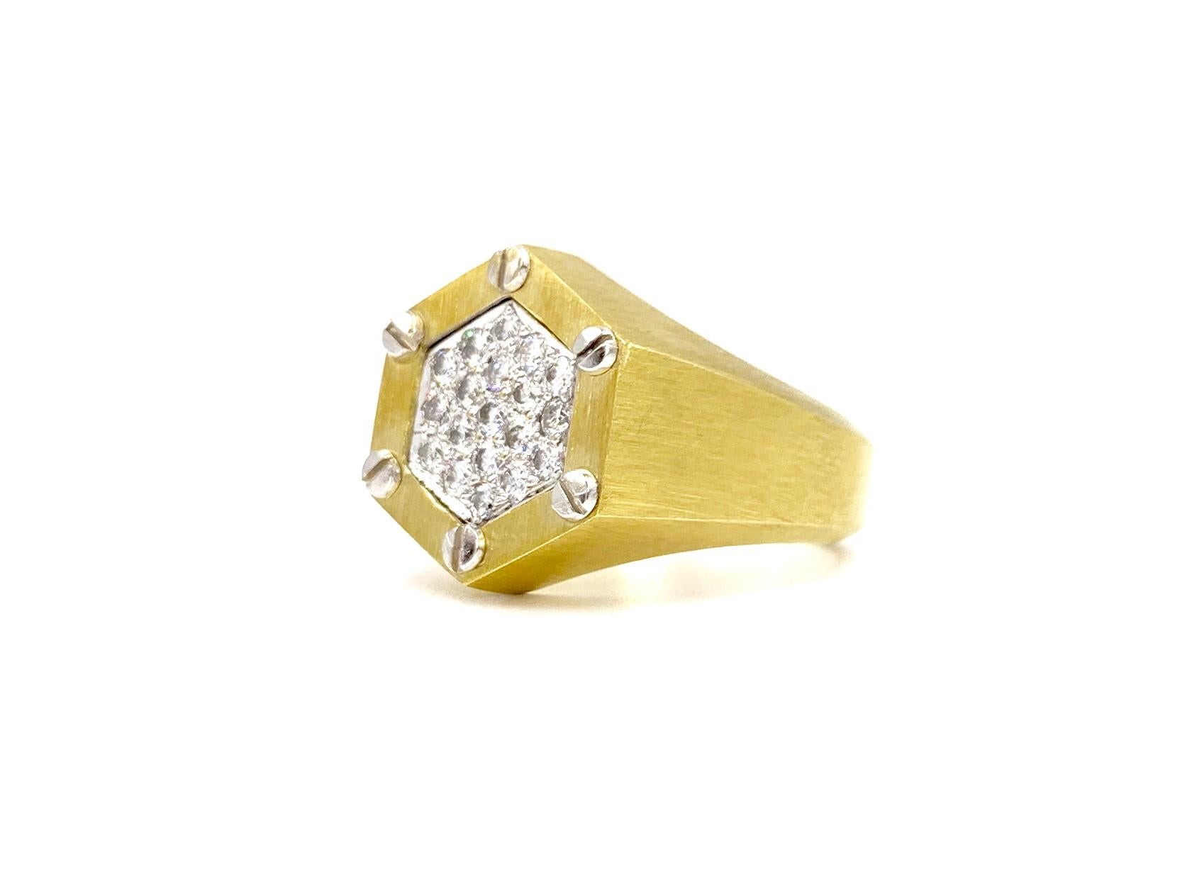 Women's or Men's La Triomphe 18 Karat Two-Tone Diamond Ring For Sale