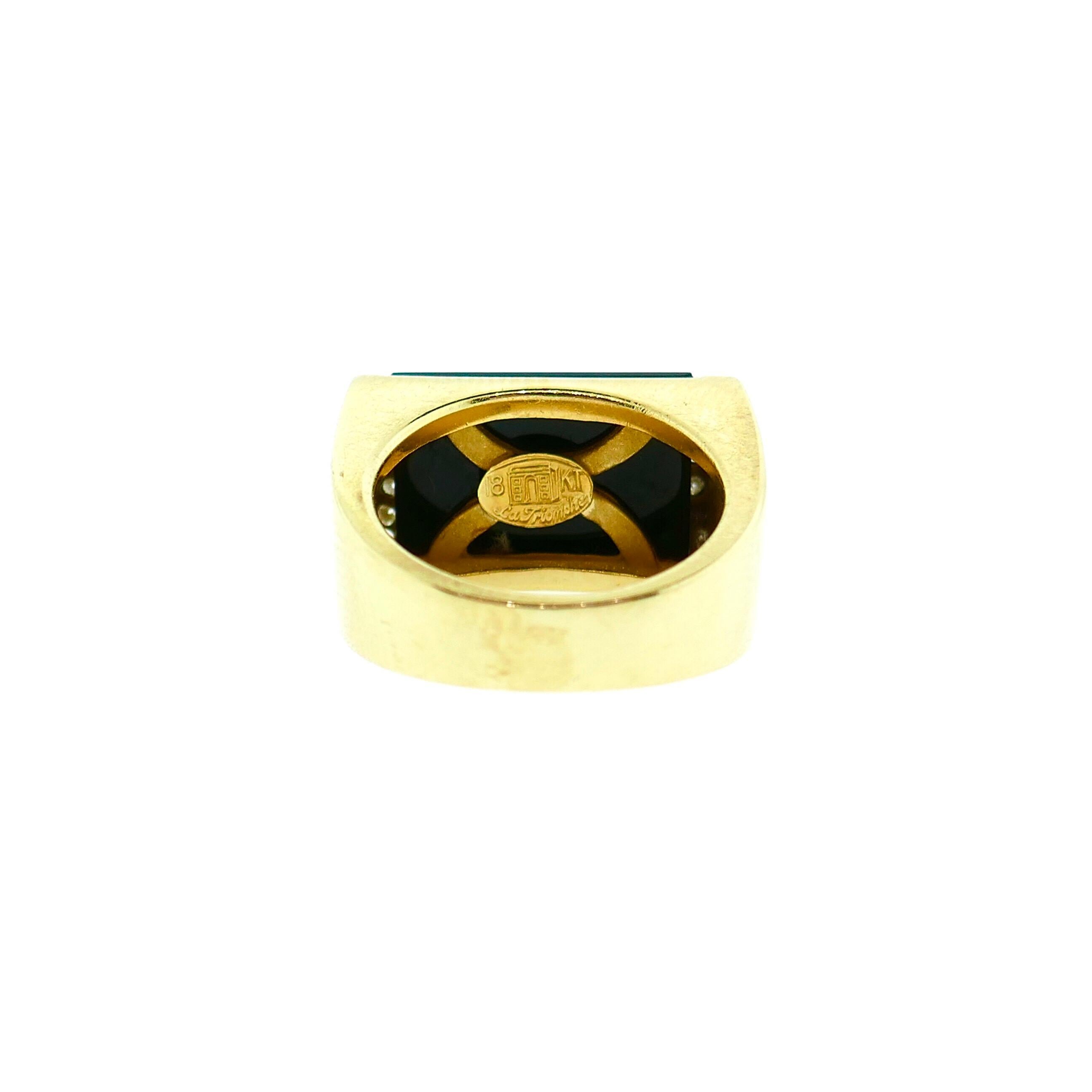 La Triomphe 18 Karat Yellow Gold Diamond Faceted Onyx Ring 3