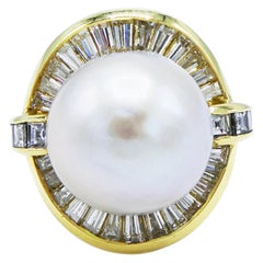 La Triomphe 18 Karat Yellow Gold Mabe Pearl and Diamond Dome Cocktail Ring