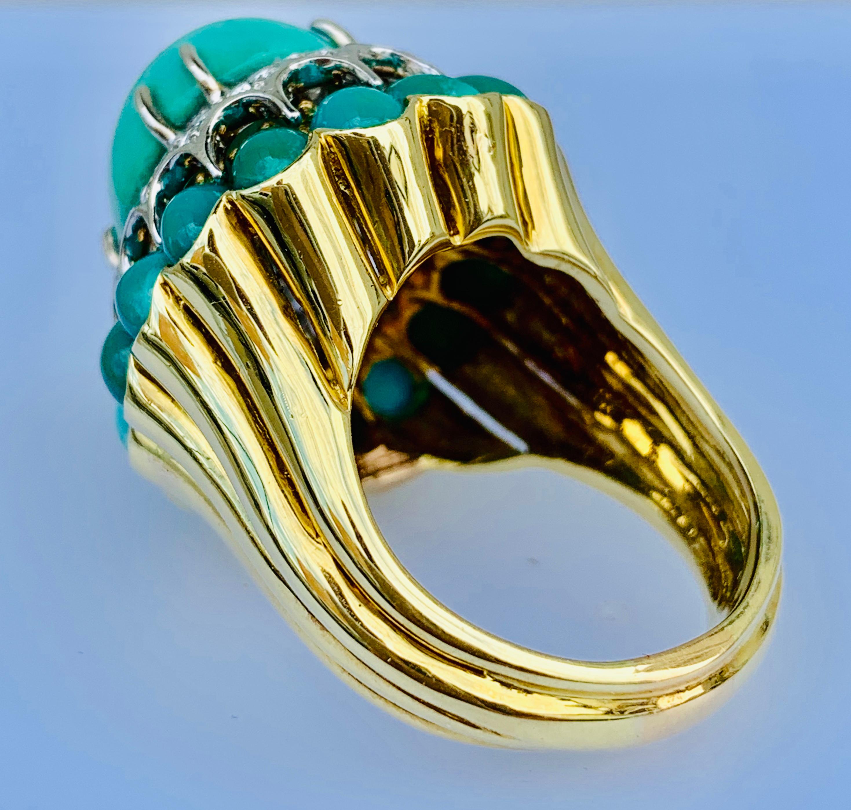 Women's La Triomphe 18 Karat Yellow Gold, Turquoise and Diamond Dome Ring