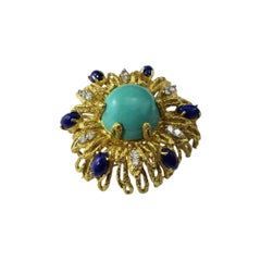 La Triomphe Broche de oro amarillo de 18 quilates con turquesa, lapislázuli y diamantes #18652