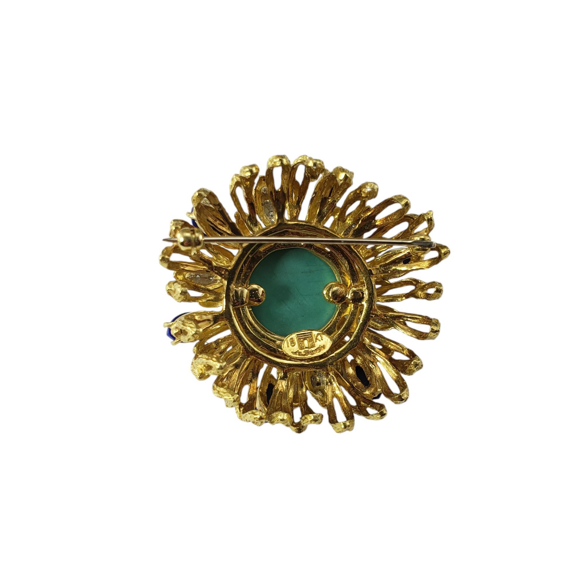 Women's La Triomphe 18 Karat Yellow Gold Turquoise, Lapis Lazuli & Diamond Brooch #18652 For Sale