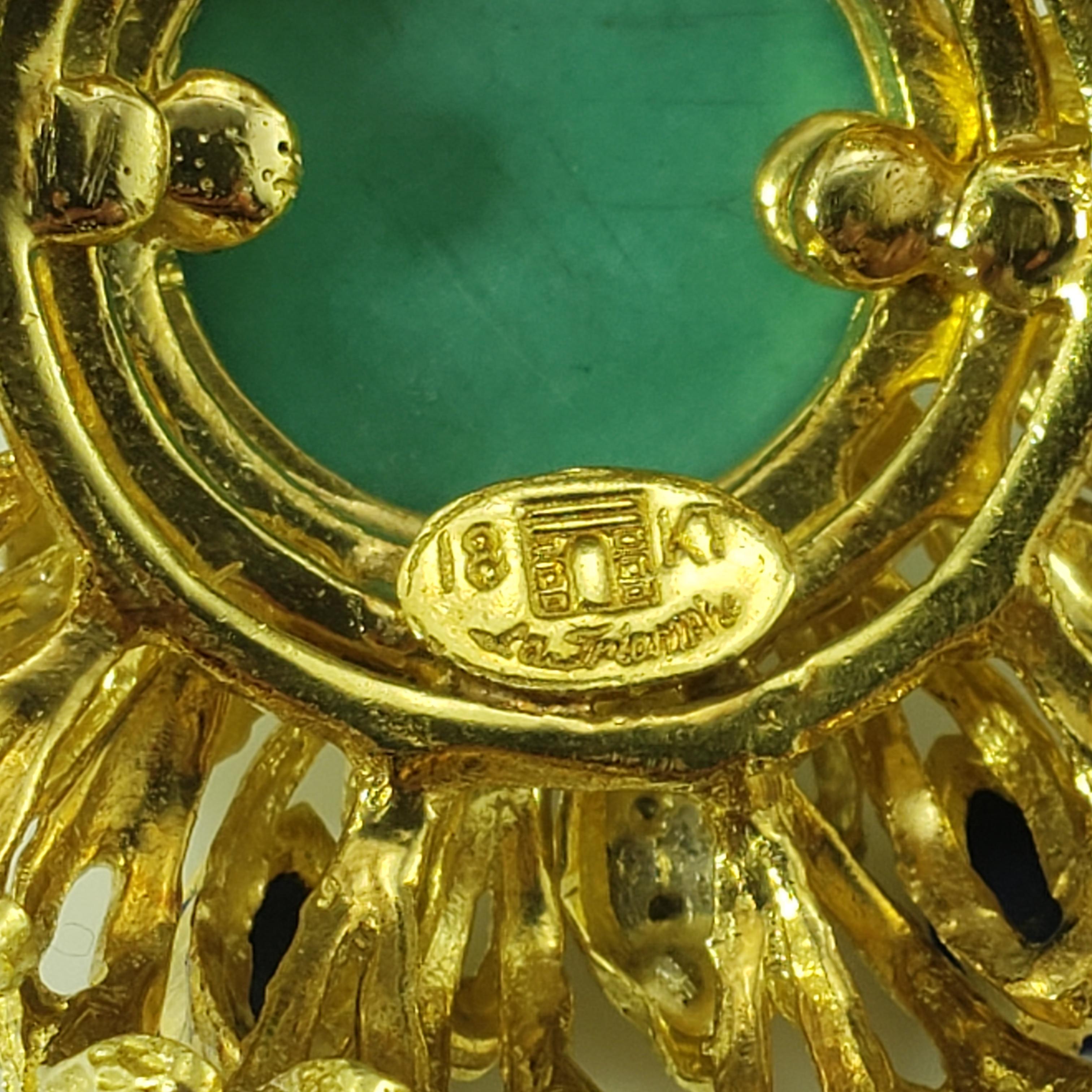 La Triomphe 18 Karat Yellow Gold Turquoise, Lapis Lazuli & Diamond Brooch #18652 For Sale 1