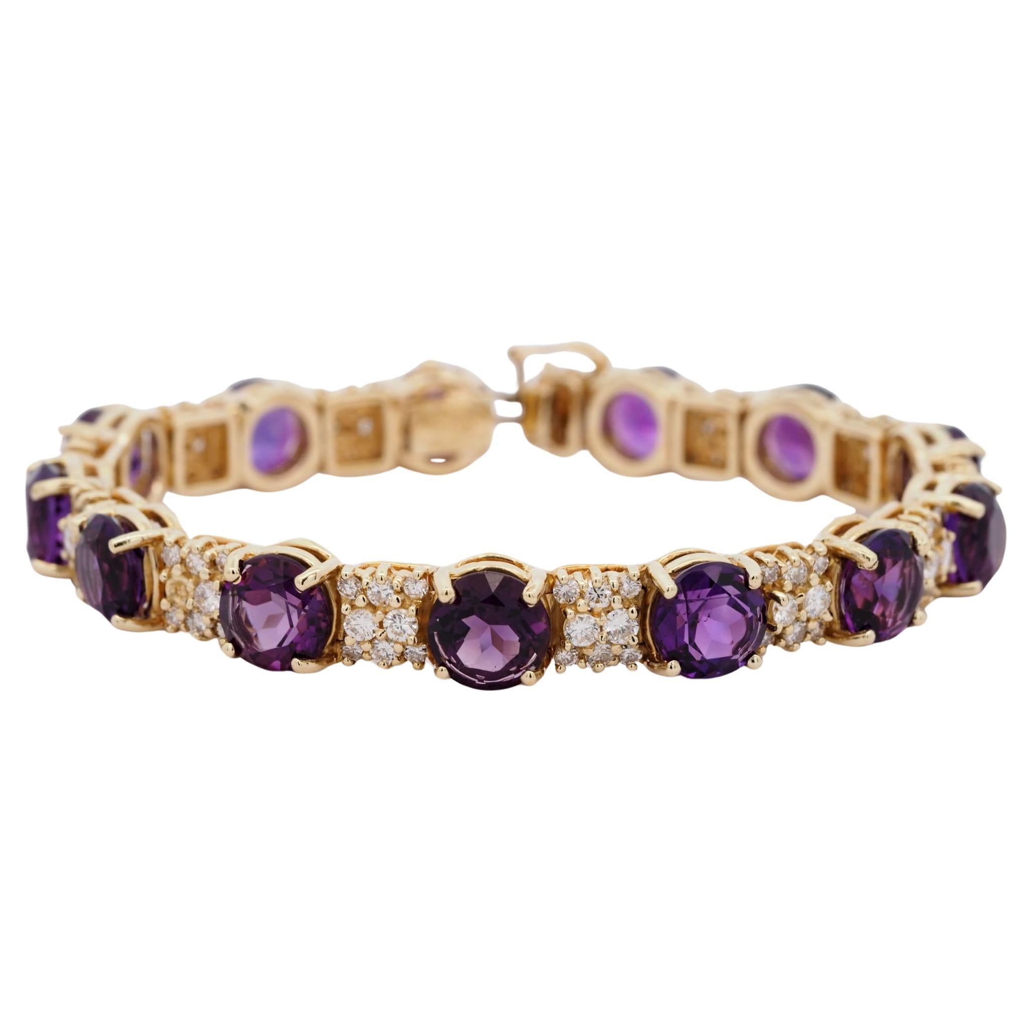 La Triomphe 18K Yellow Gold 20 ct Amethyst & 4 ct Diamond Bracelet For Sale