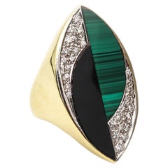 Vintage La Triomphe 1970 Cocktail Ring In 18Kt Gold With 9.88 Cts In Diamonds Malachite 