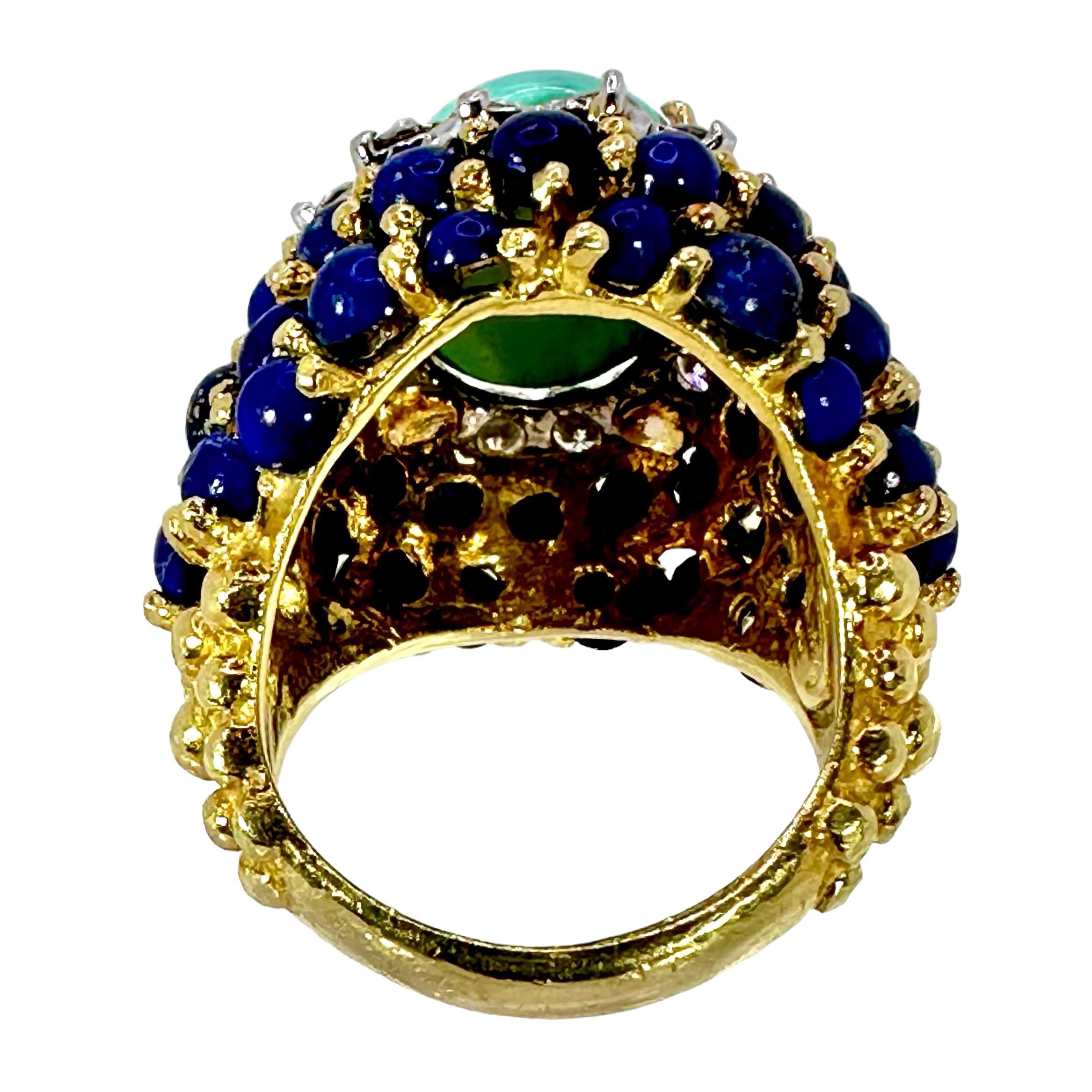 Modern La Triomphe Big and Bold Diamond, Turquoise, Lapis and Yellow Gold Cocktail Ring