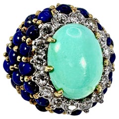 La Triomphe Big and Bold Diamond, Turquoise, Lapis and Yellow Gold Cocktail Ring