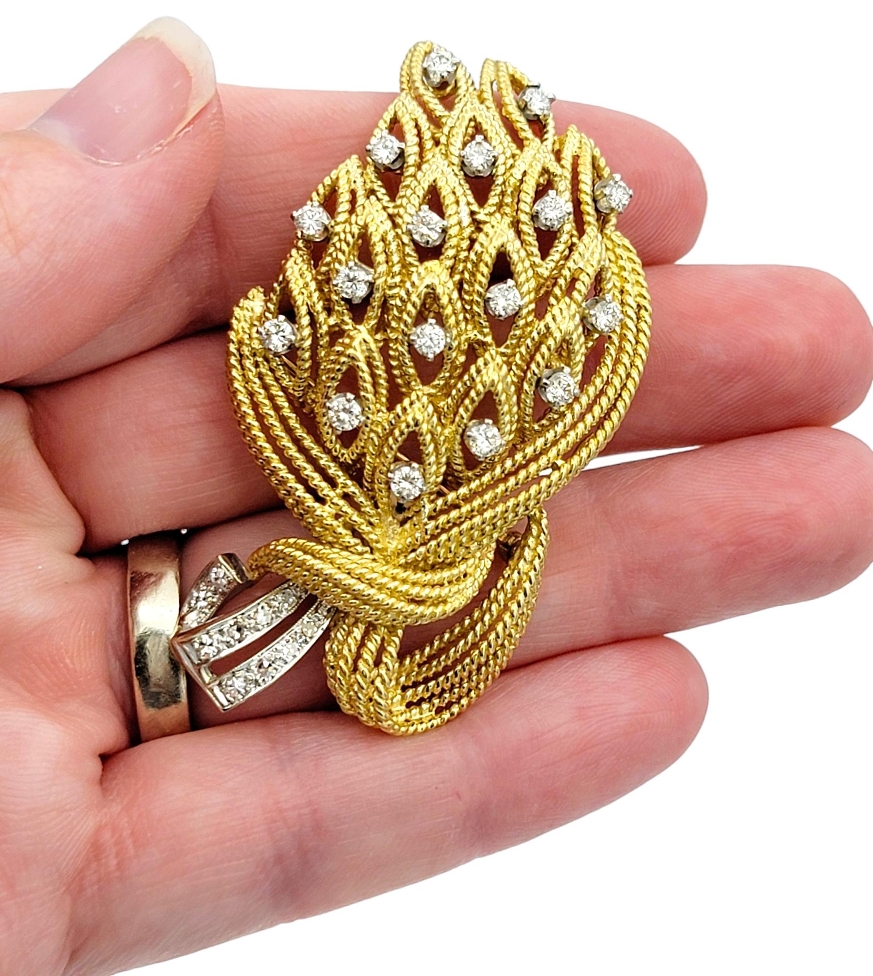 La Triomphe Diamond Bouquet and Ribbon Brooch in 18 Karat Yellow & White Gold For Sale 5