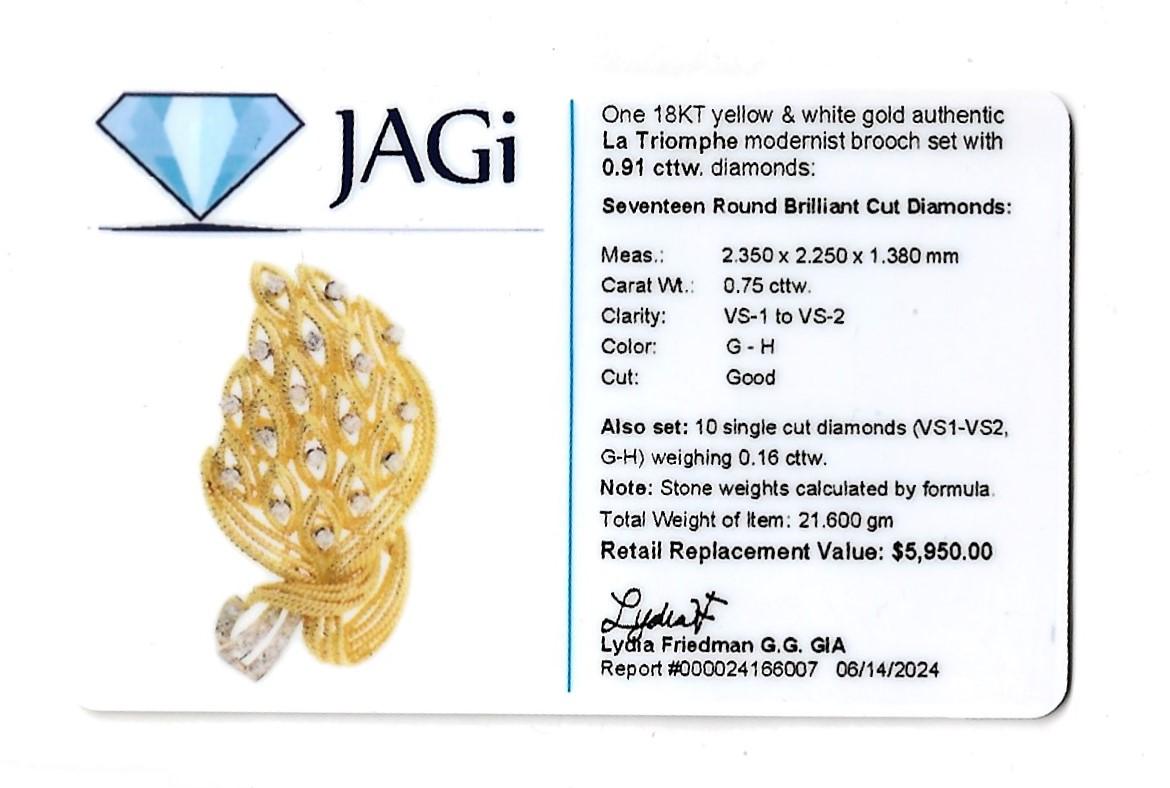 La Triomphe Diamond Bouquet and Ribbon Brooch in 18 Karat Yellow & White Gold For Sale 6