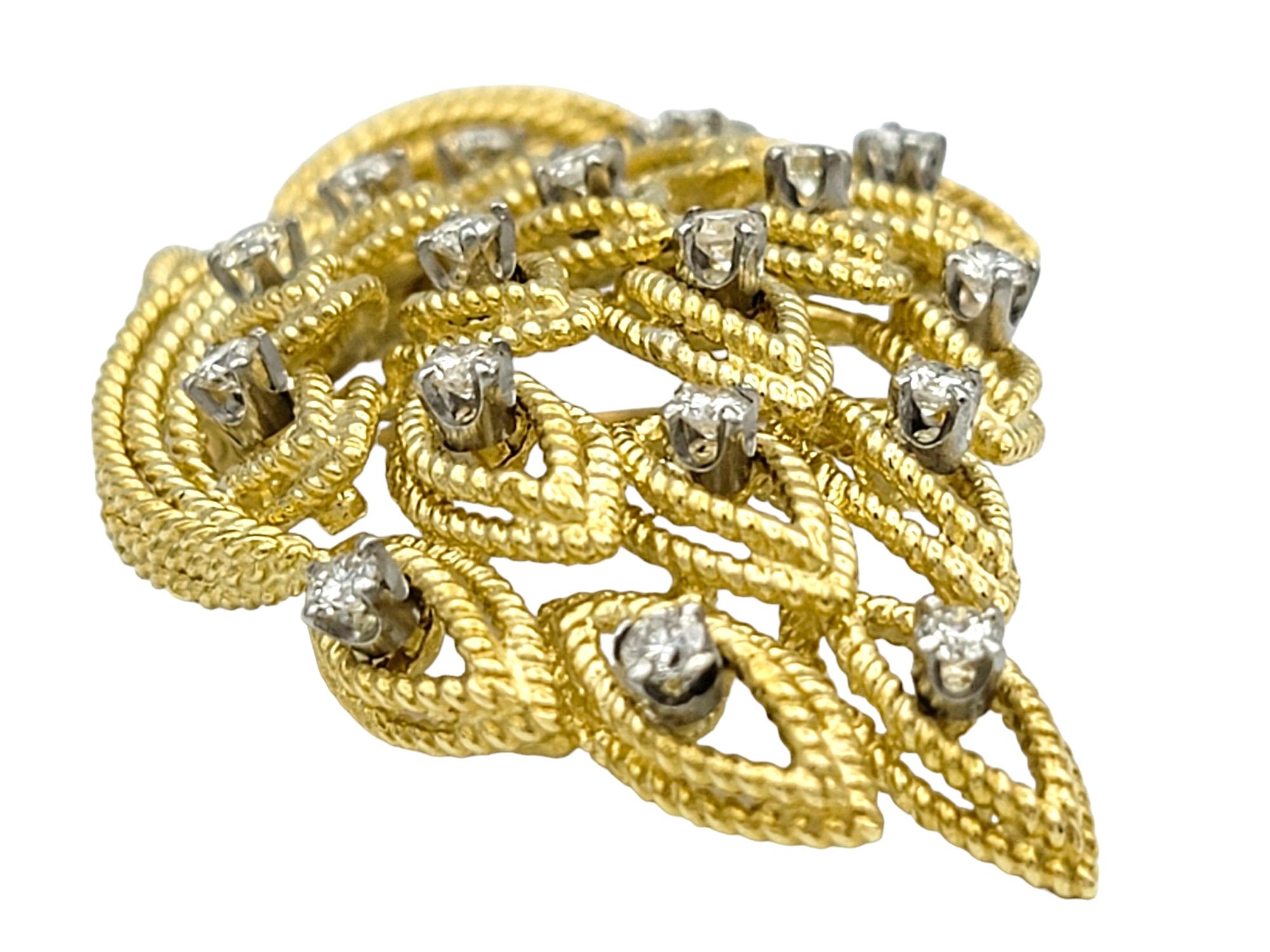 Modernist La Triomphe Diamond Bouquet and Ribbon Brooch in 18 Karat Yellow & White Gold For Sale