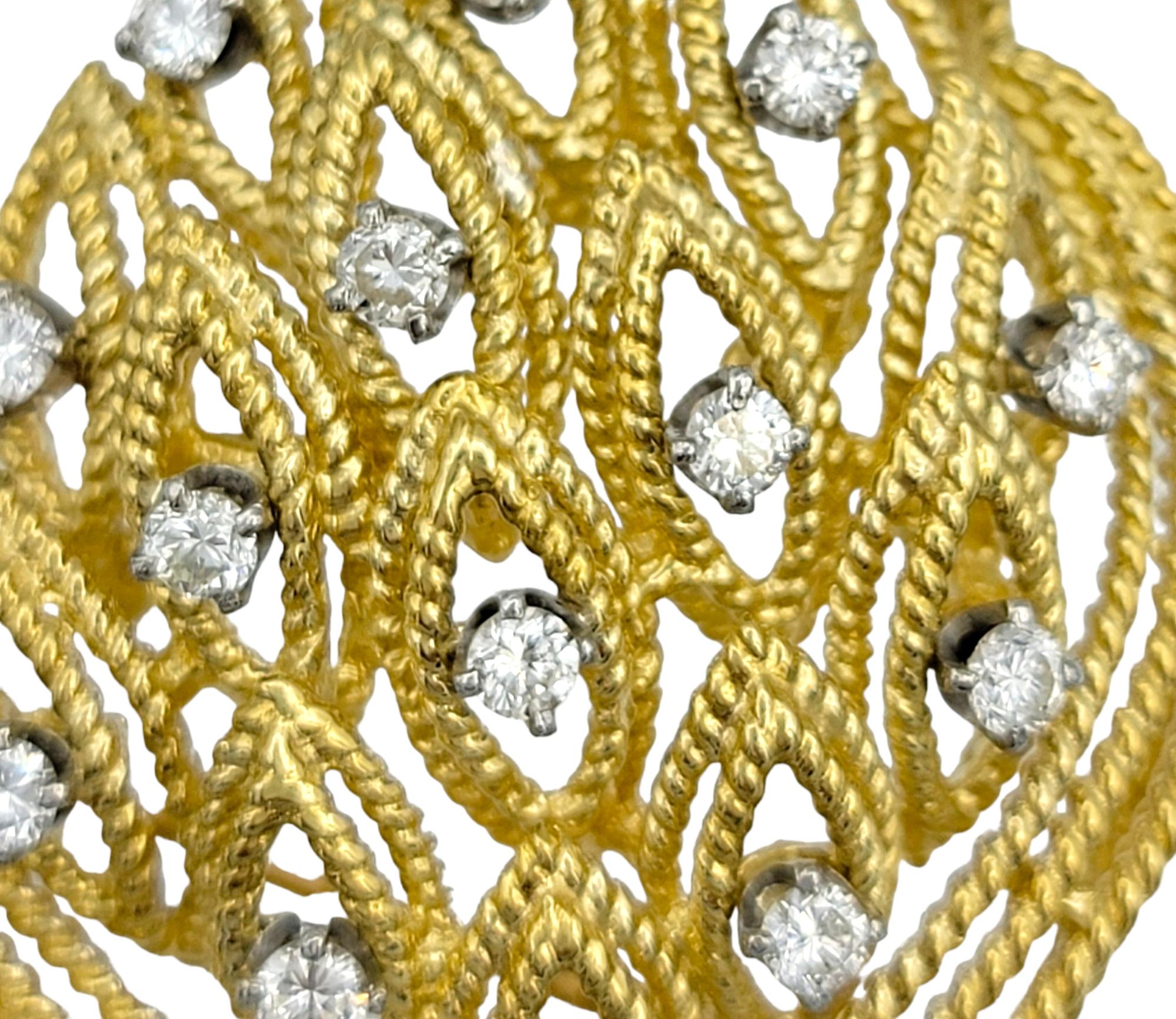 Round Cut La Triomphe Diamond Bouquet and Ribbon Brooch in 18 Karat Yellow & White Gold For Sale