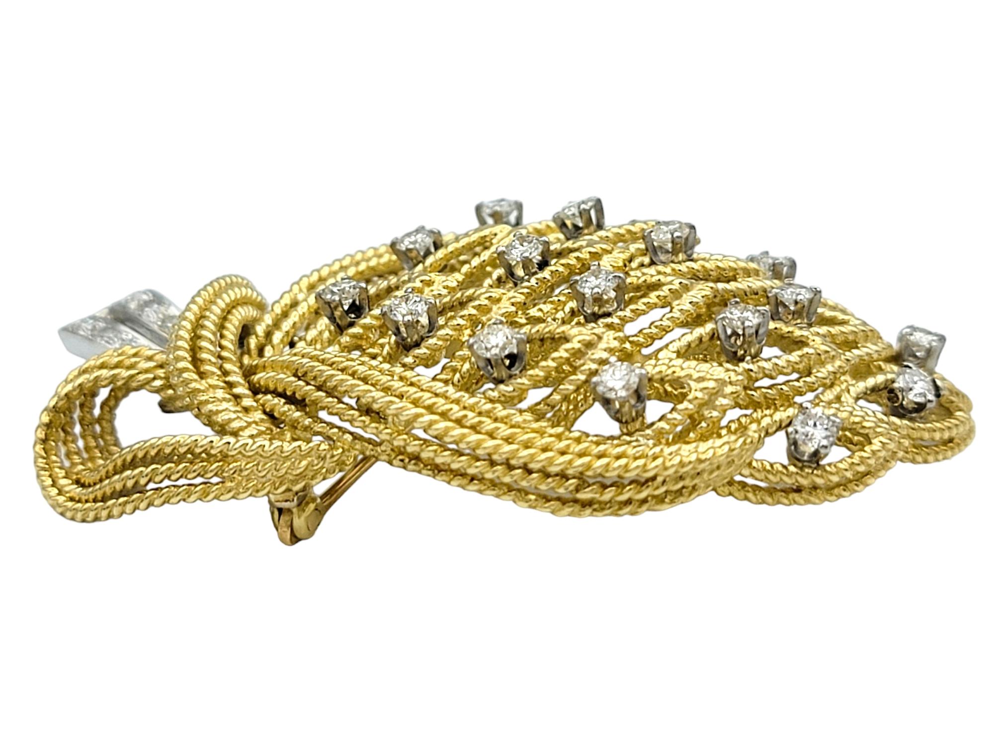 Women's La Triomphe Diamond Bouquet and Ribbon Brooch in 18 Karat Yellow & White Gold For Sale