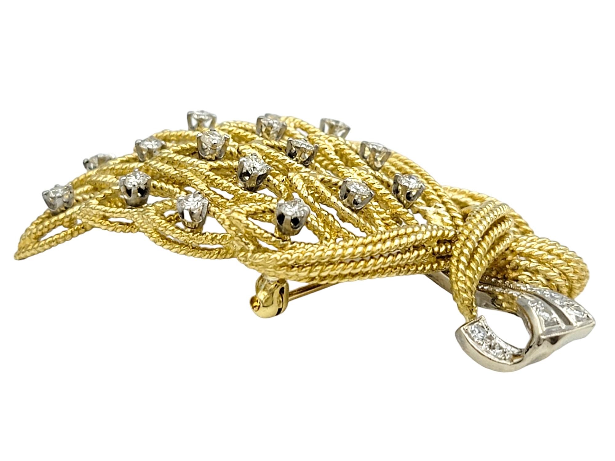 La Triomphe Diamond Bouquet and Ribbon Brooch in 18 Karat Yellow & White Gold For Sale 1