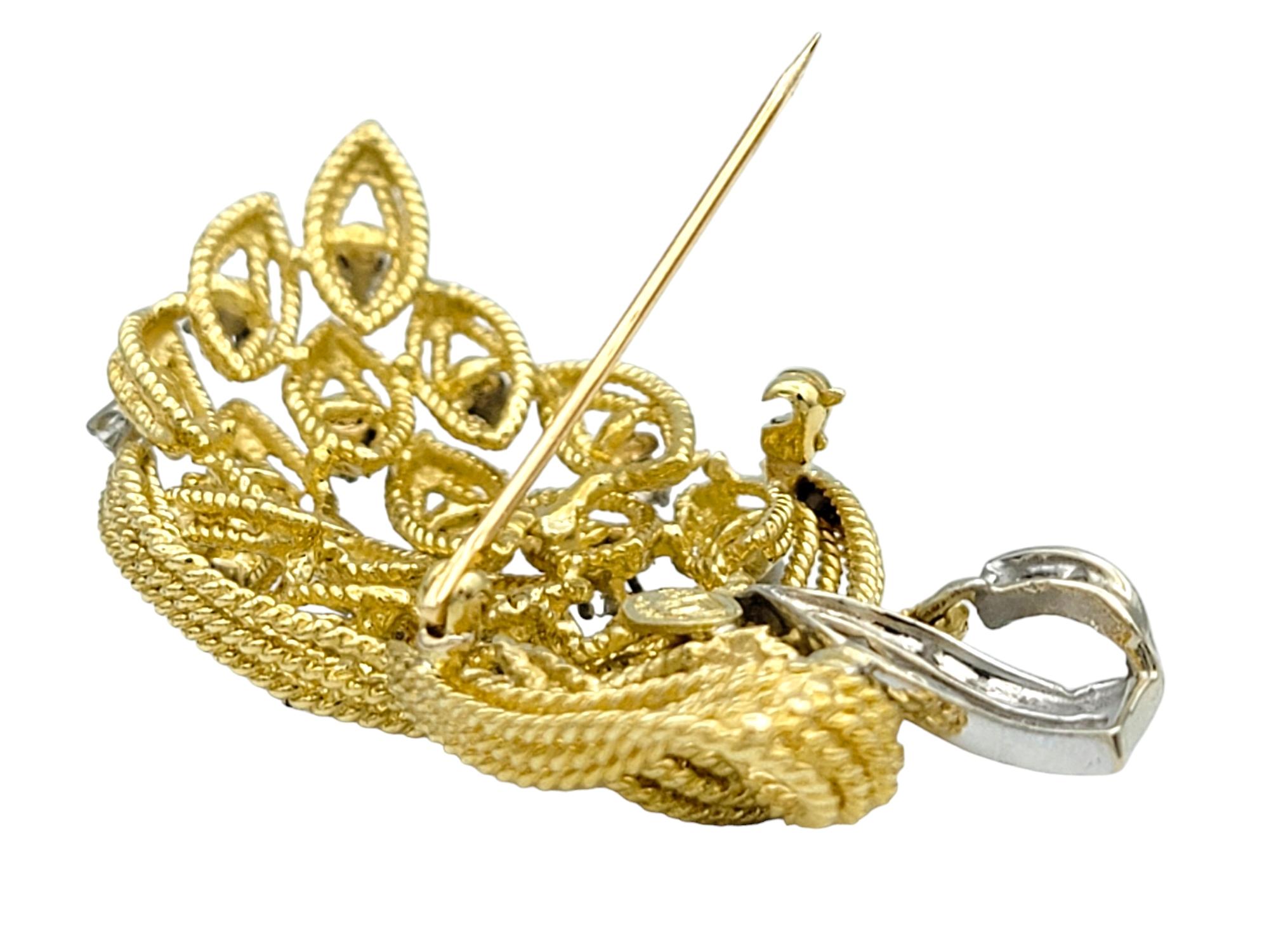 La Triomphe Diamond Bouquet and Ribbon Brooch in 18 Karat Yellow & White Gold For Sale 2