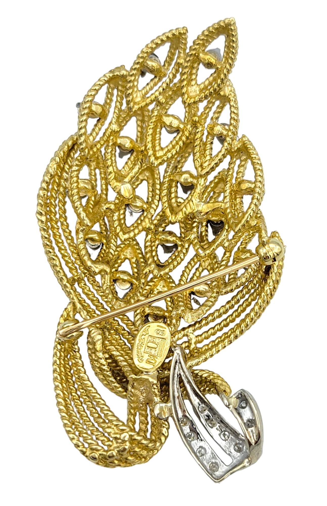 La Triomphe Diamond Bouquet and Ribbon Brooch in 18 Karat Yellow & White Gold For Sale 3