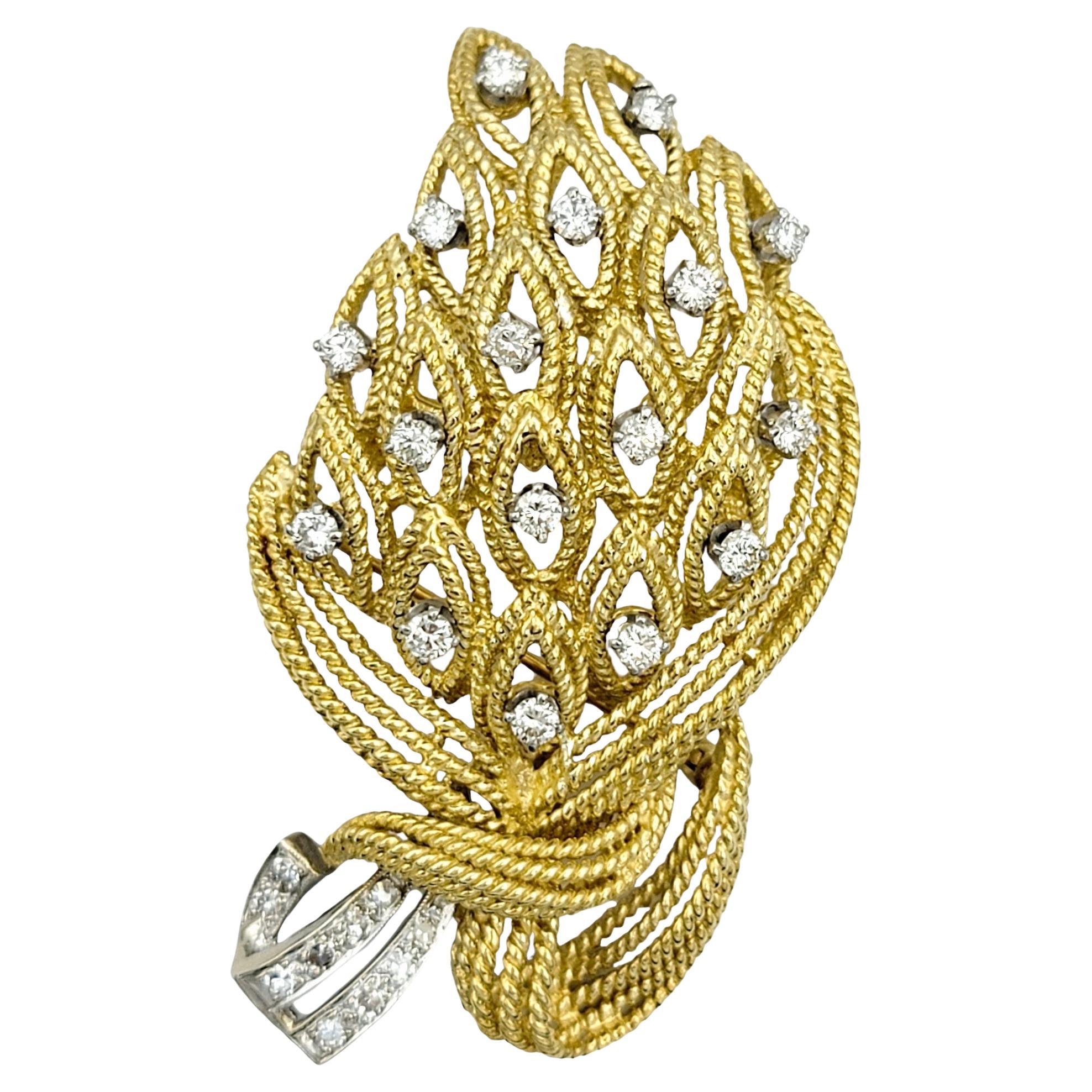 La Triomphe Diamond Bouquet and Ribbon Brooch in 18 Karat Yellow & White Gold