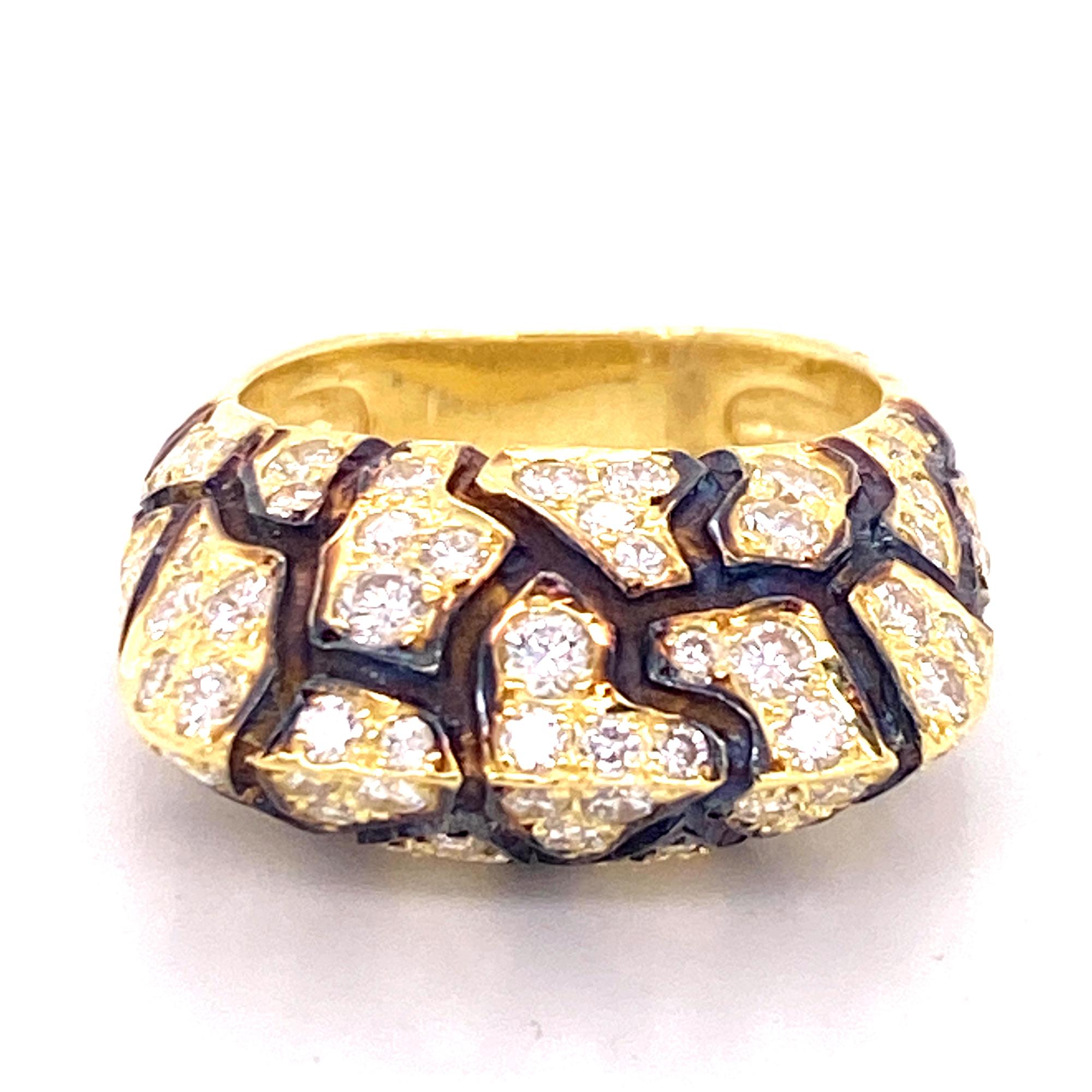 Unique and elegant diamond and enamel textured ring by La Triomphe Jewelry.  The ring features 1.60 carat total weight round brilliant cut diamonds graded F-G color and VS2-SI1 clarity. The enamel 