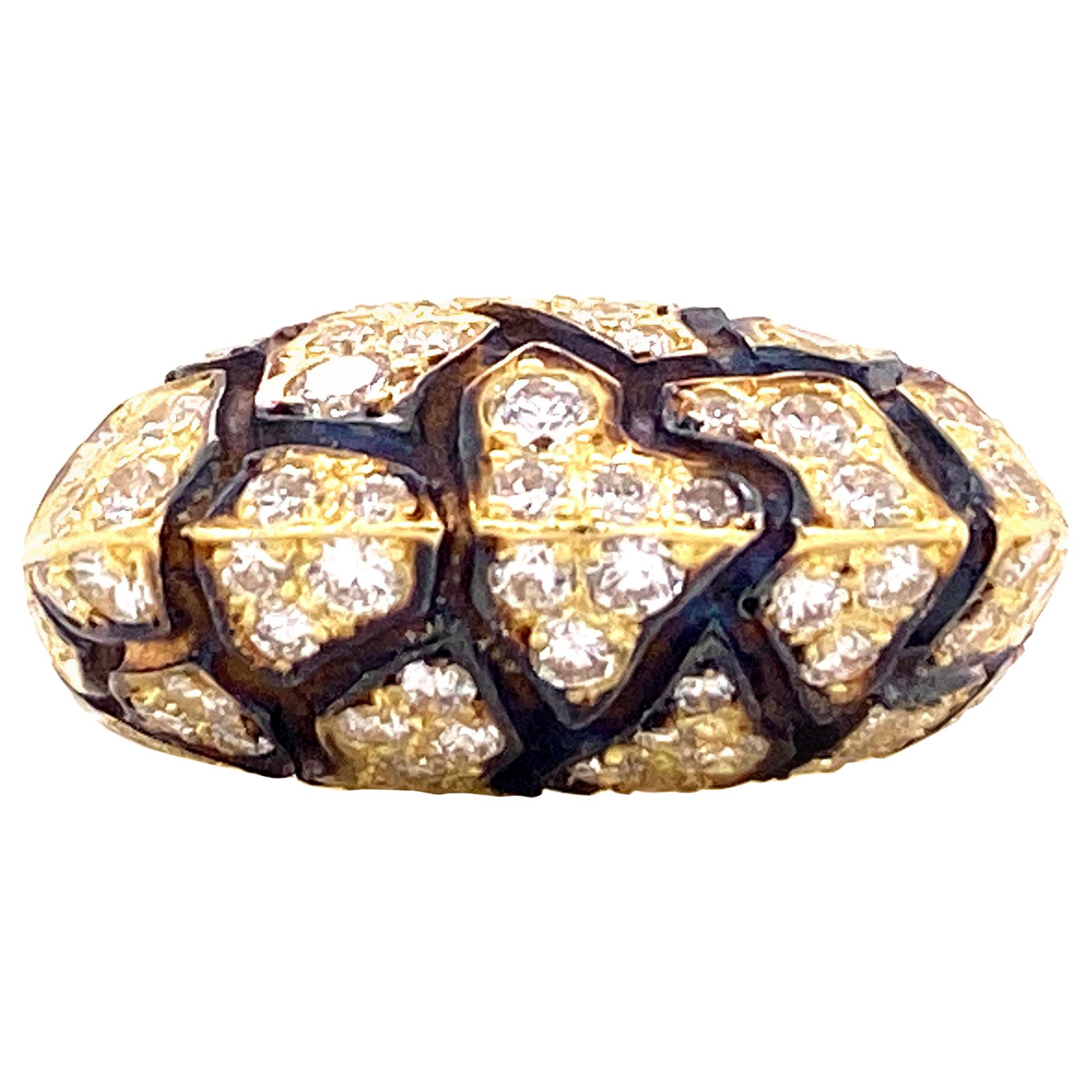 La Triomphe French Diamond Enamel 18 Karat Yellow Gold Ring