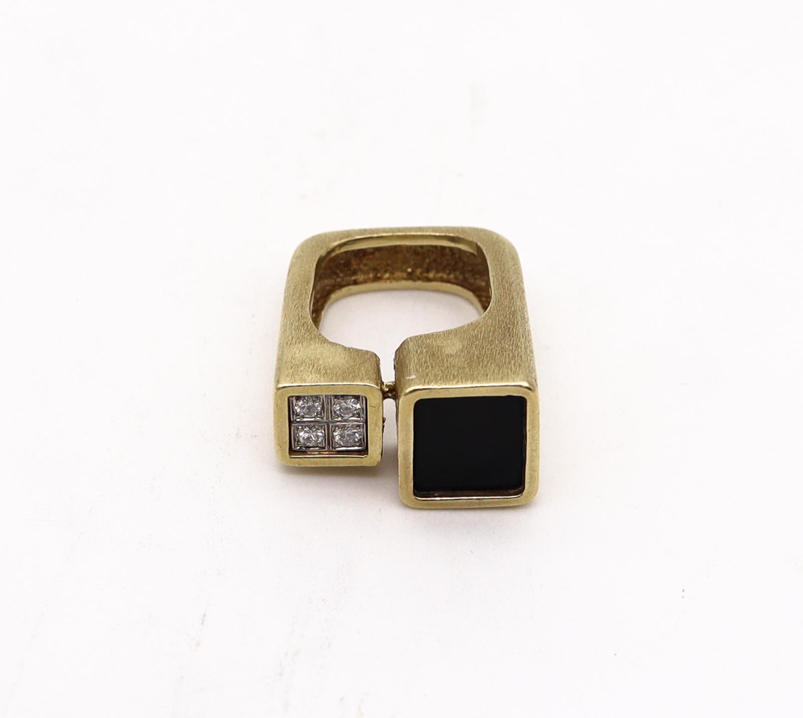 Modernist La Triomphe Geometric Cocktail Ring in 14kt Gold with Diamonds and Black Onyx