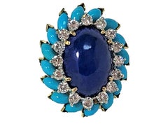 La Triomphe Large Scale Turquoise, Lapis Lazuli and Diamond Ring