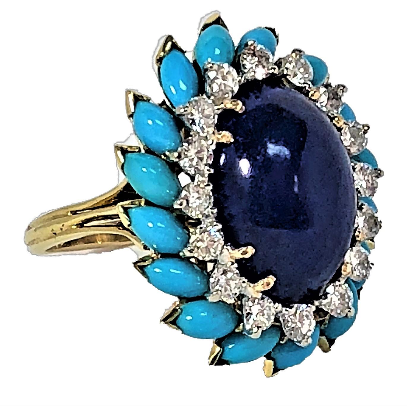 La Triomphe Large Scale Turquoise, Lapis Lazuli and Diamond Ring In Good Condition In Palm Beach, FL