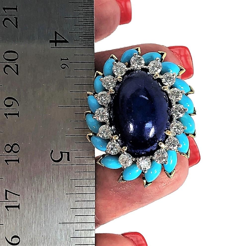 La Triomphe Large Scale Turquoise, Lapis Lazuli and Diamond Ring 3