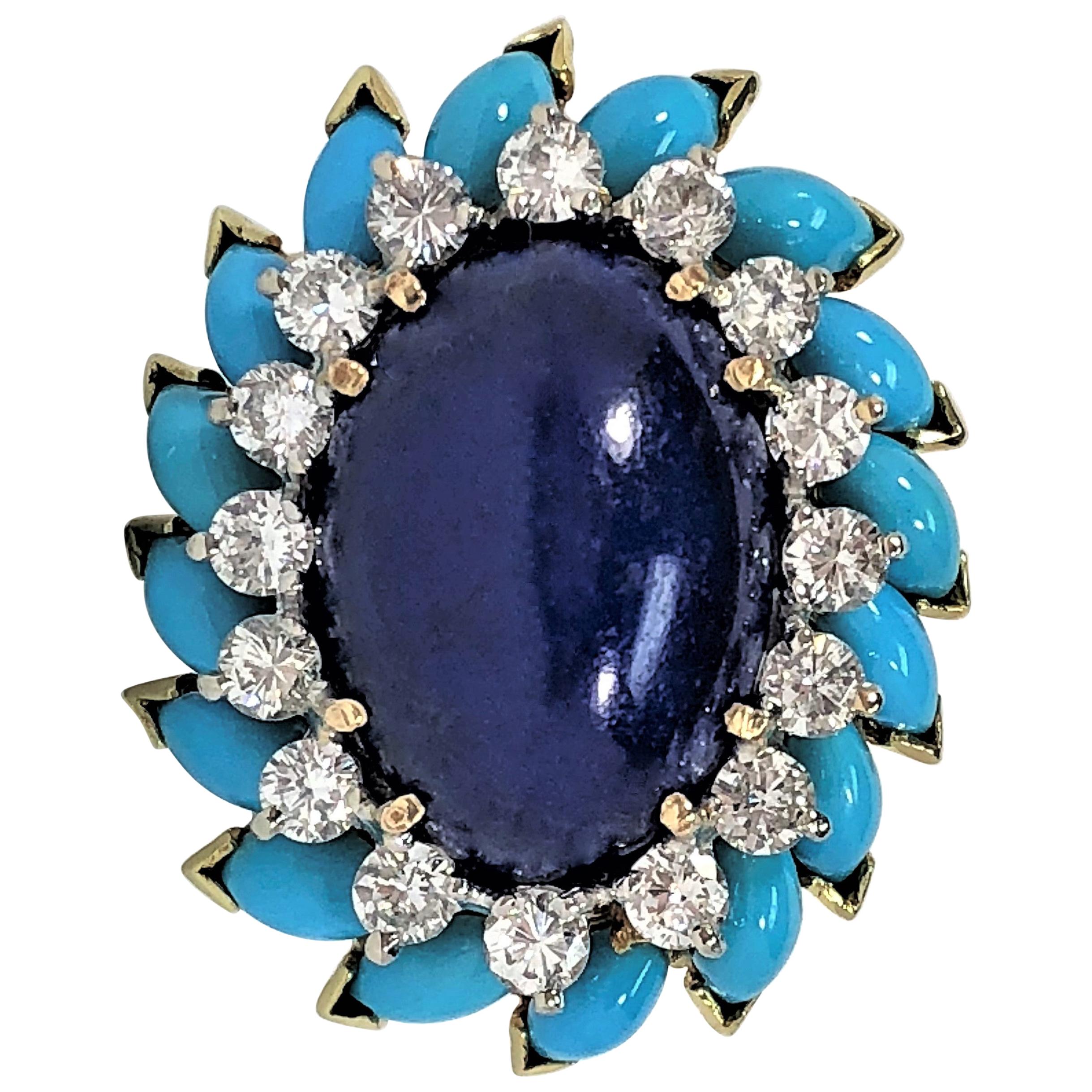 La Triomphe Large Scale Turquoise, Lapis Lazuli and Diamond Ring