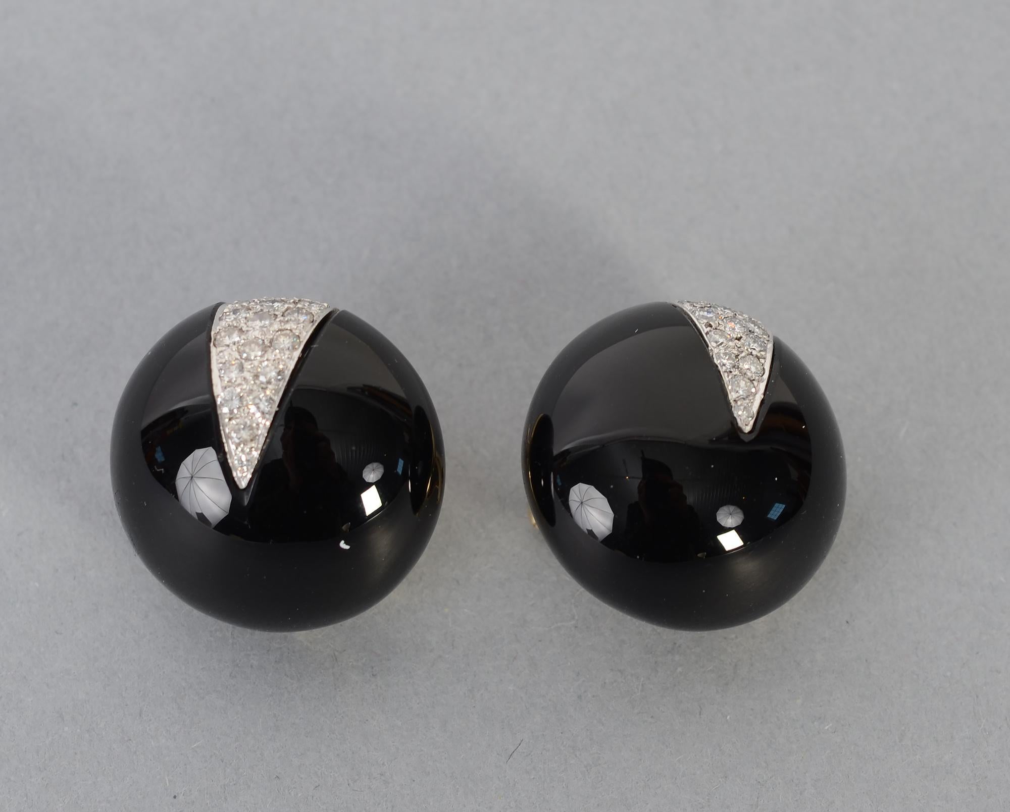 Round Cut La Triomphe Onyx and Diamond Earrings For Sale
