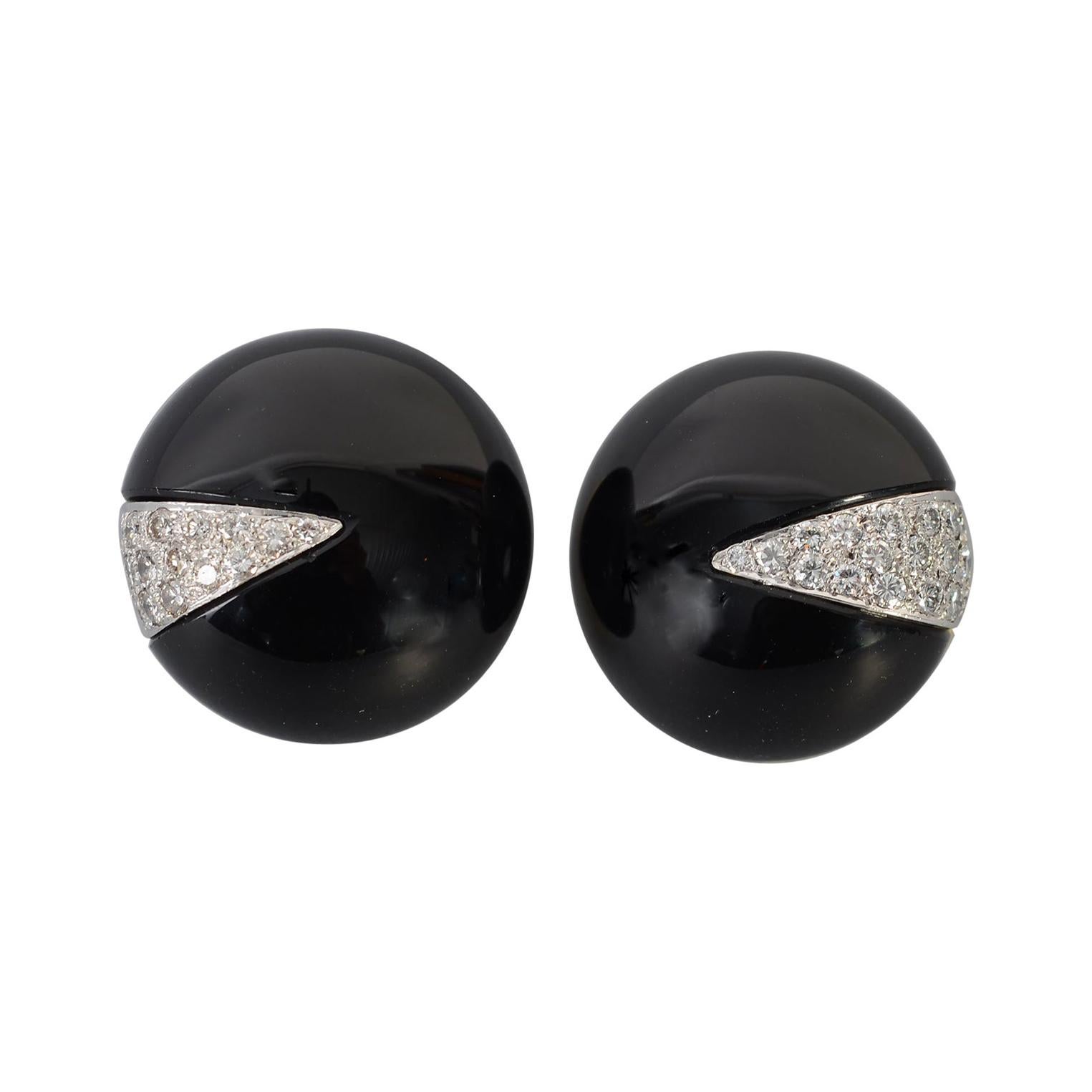 La Triomphe Onyx and Diamond Earrings For Sale